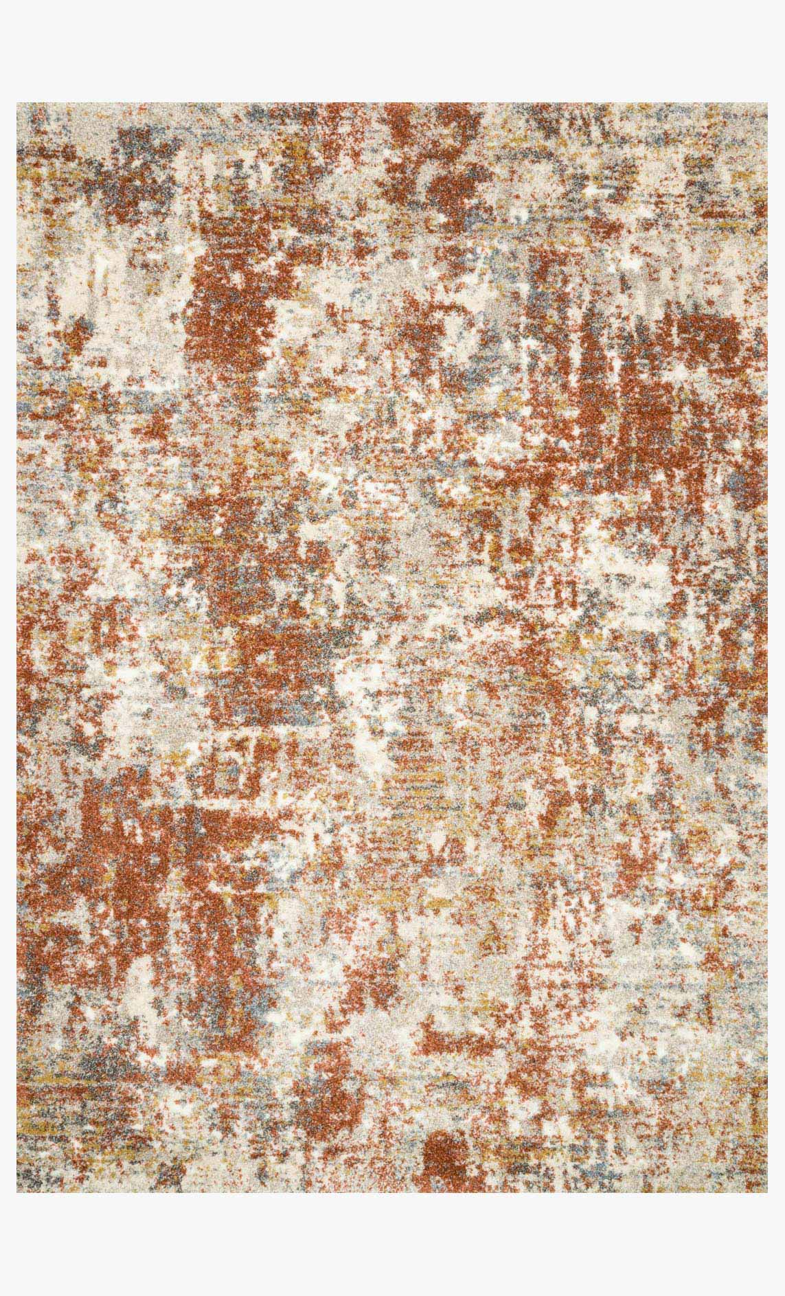 Rust and cream abstract patterned area rug with short pile, contemporary power-loomed look.