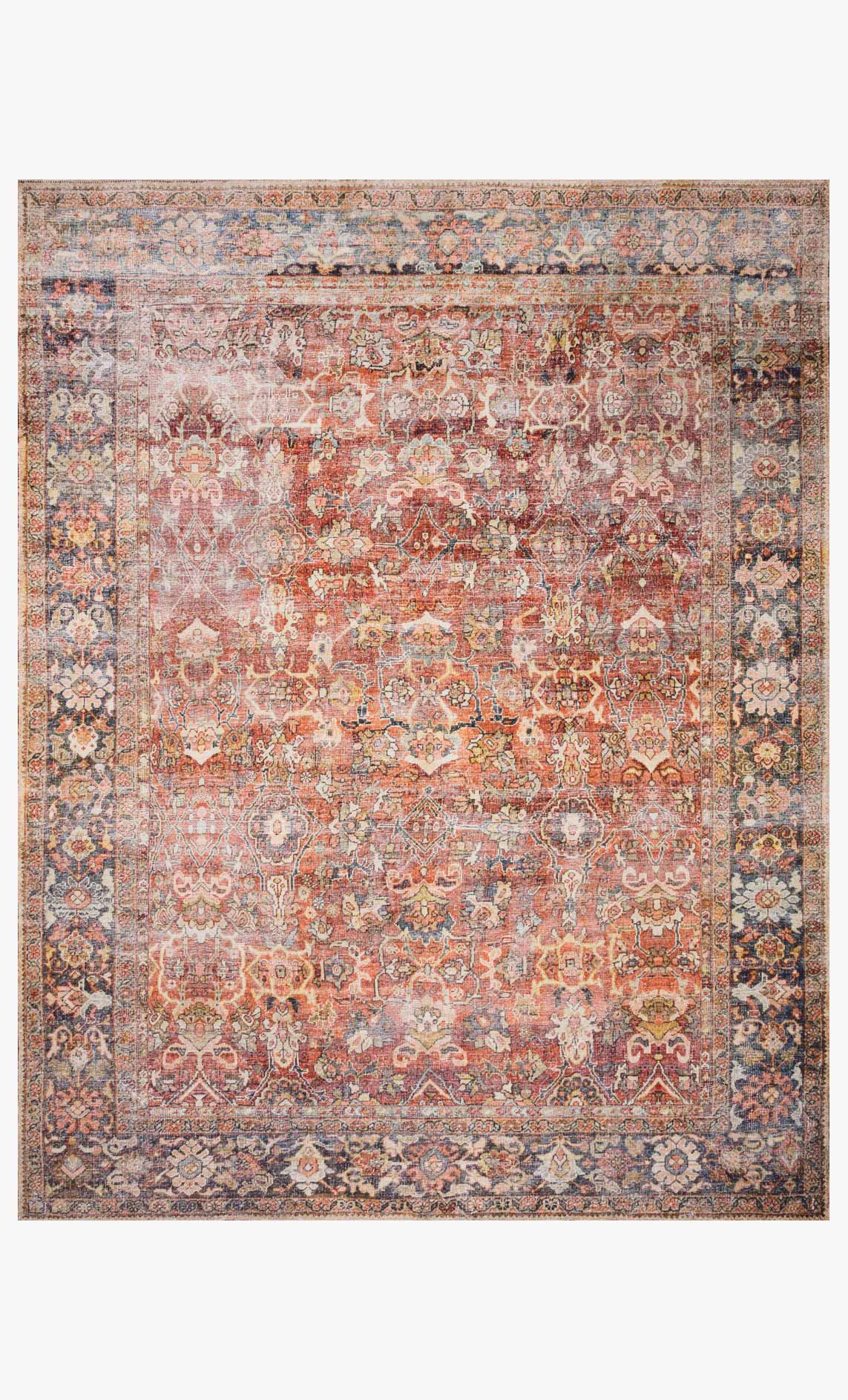 Traditional power-loomed rug with Persian-style motifs in spice and marine tones
