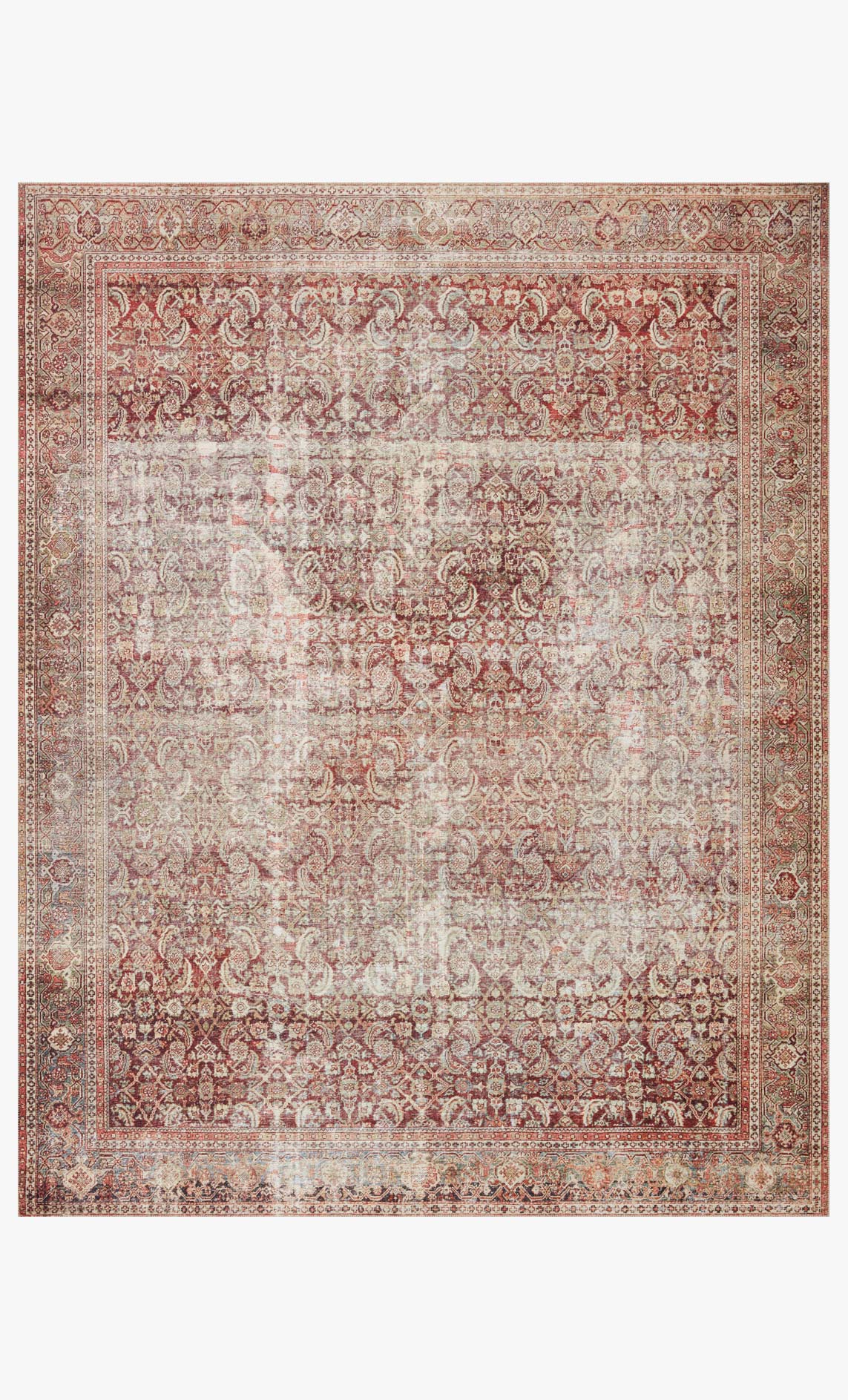 Traditional power loomed area rug with ornate red and cream medallion border pattern