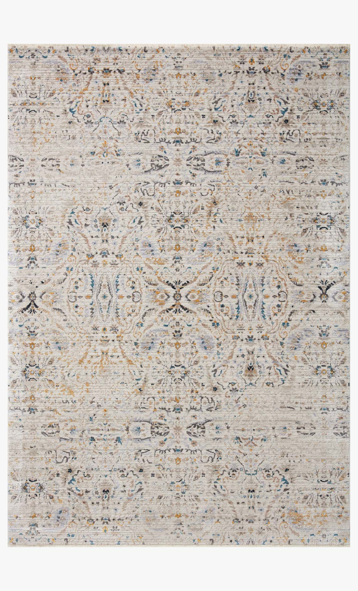 Ivory transitional power-loomed rug with ornate medallion pattern and blue accents