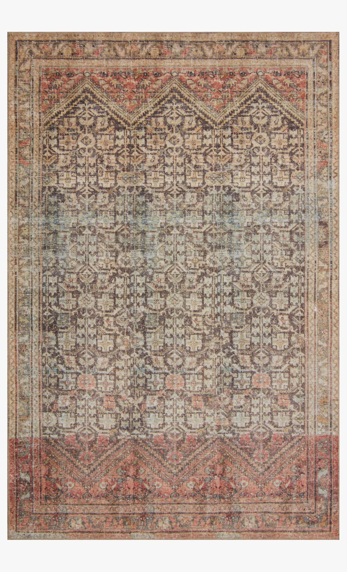 Traditional charcoal area rug with ornate border and multicolor geometric medallion pattern