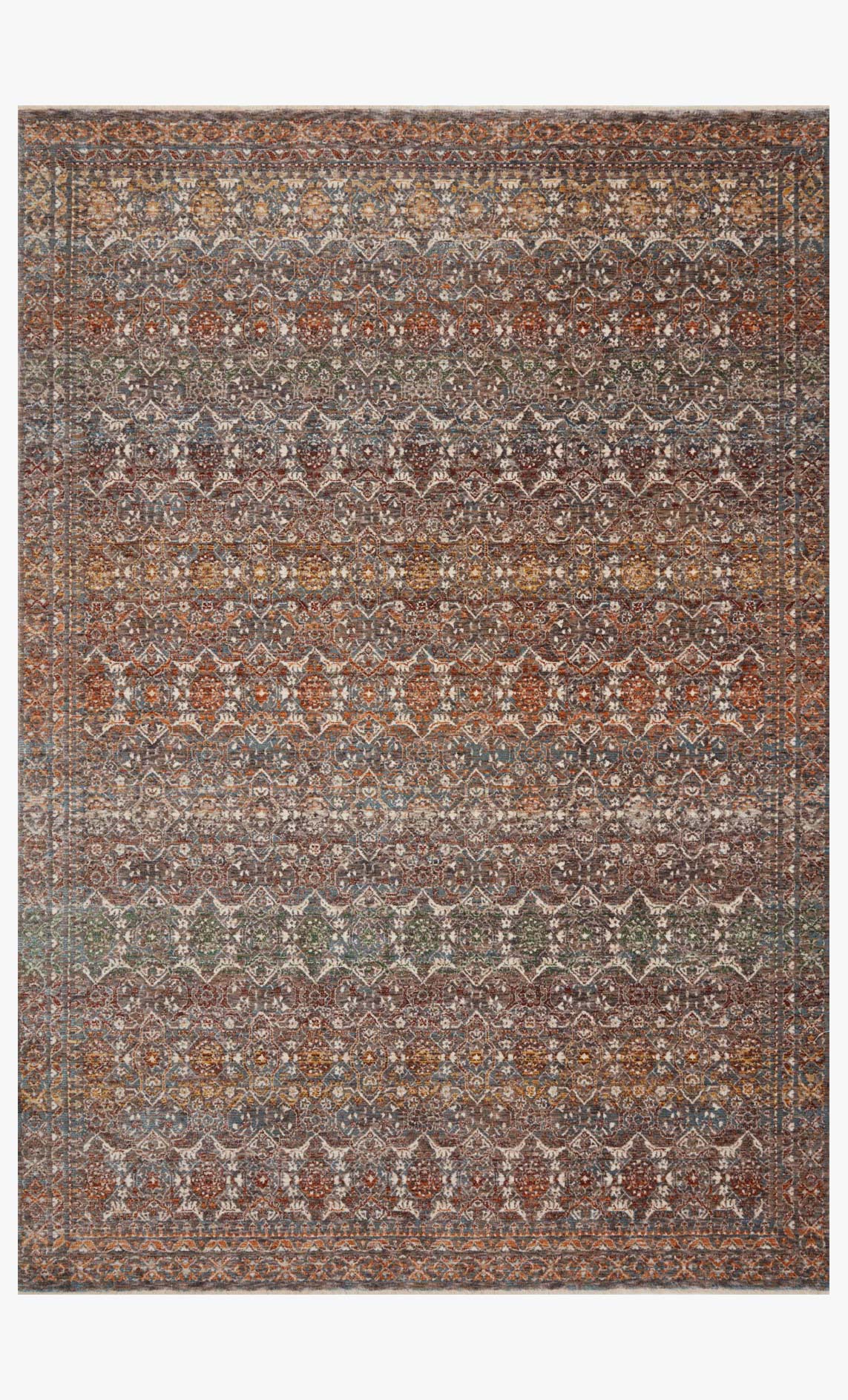 Traditional power-loomed area rug with ornate multicolor medallion border, stone tones