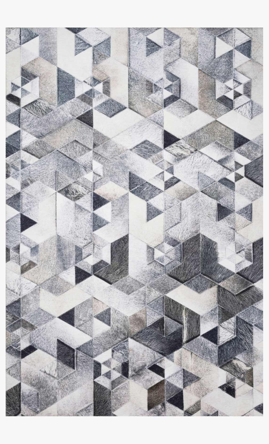 Grey and ivory geometric area rug with cube pattern, power-loomed look