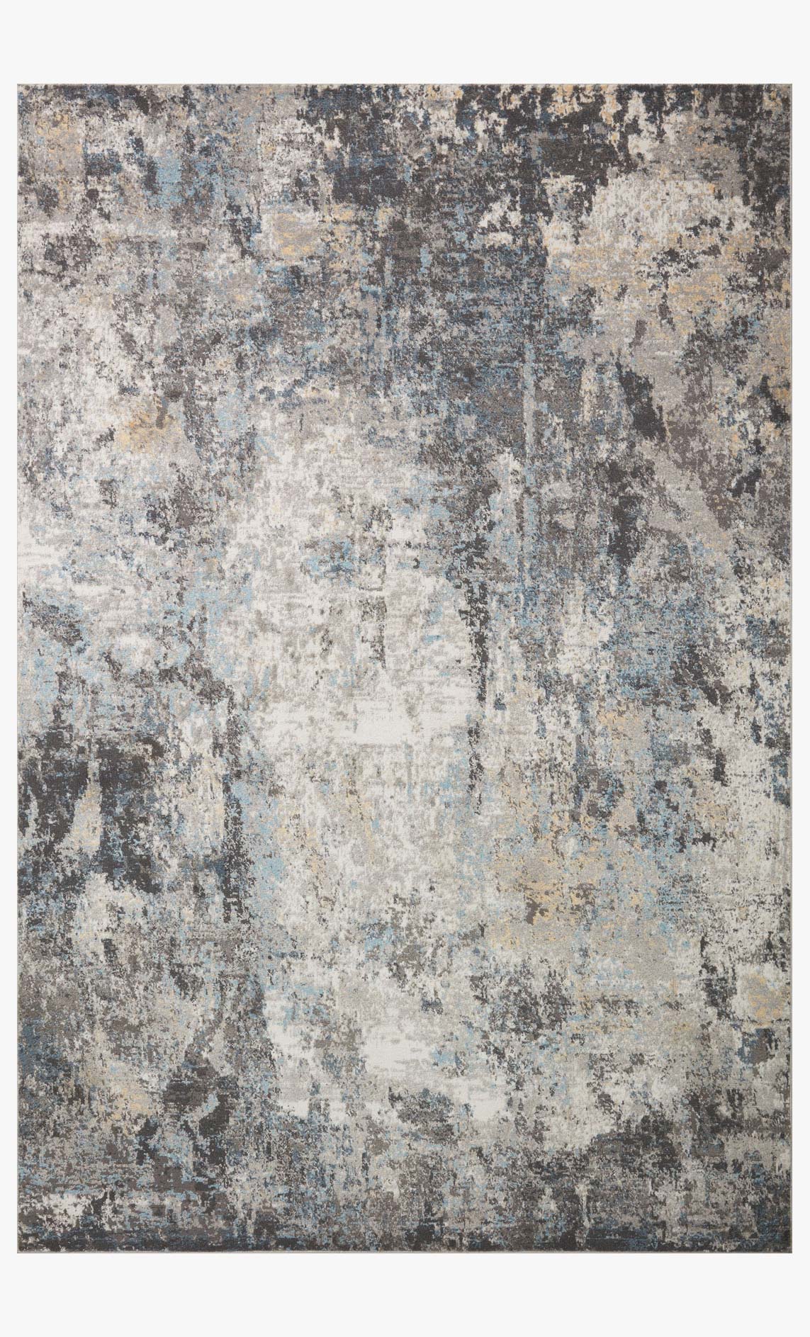 Silver and slate abstract power-loomed rug with distressed pattern