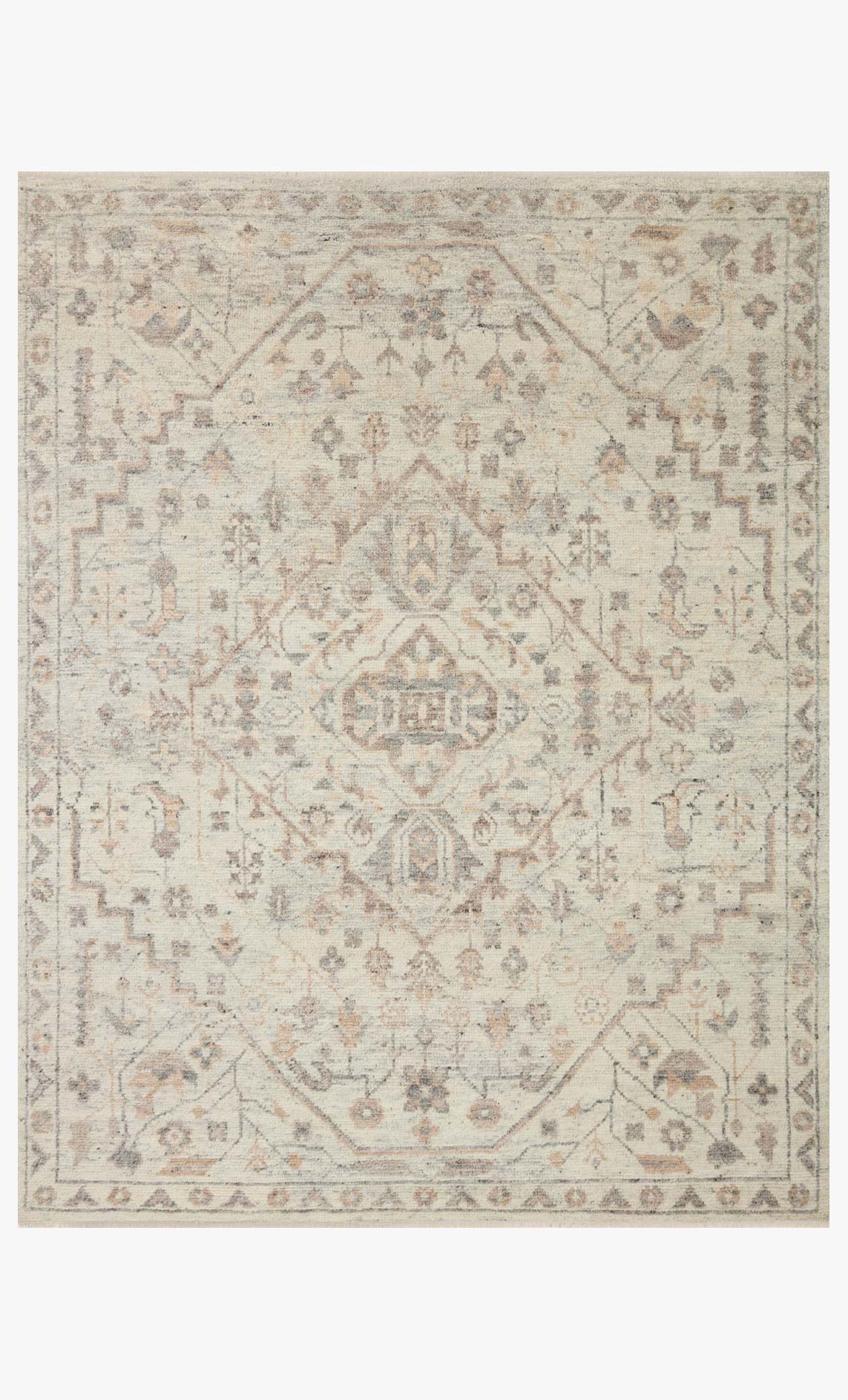 Traditional hooked rug with ivory and taupe geometric medallion pattern