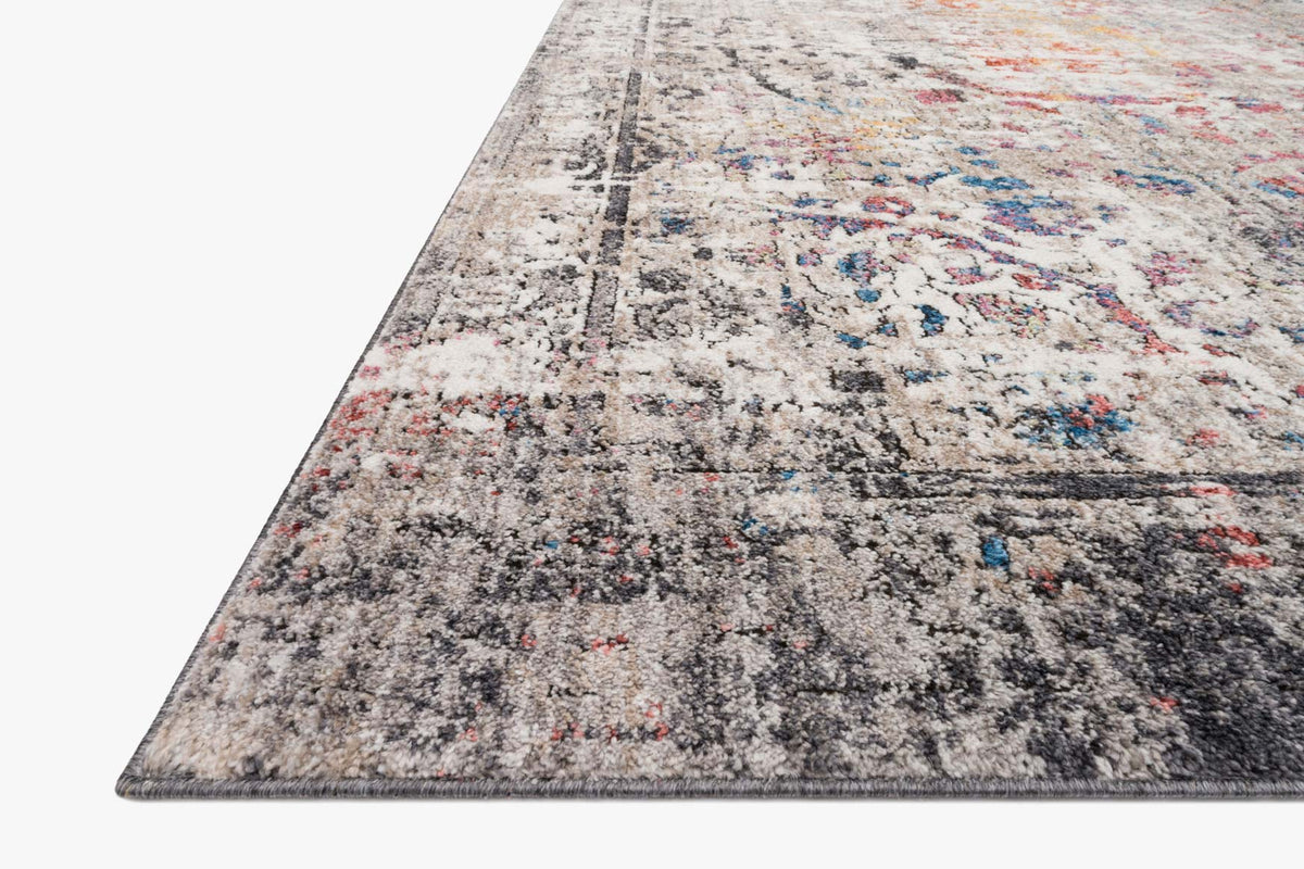 Granite power-loomed area rug corner with multicolor abstract distressed design