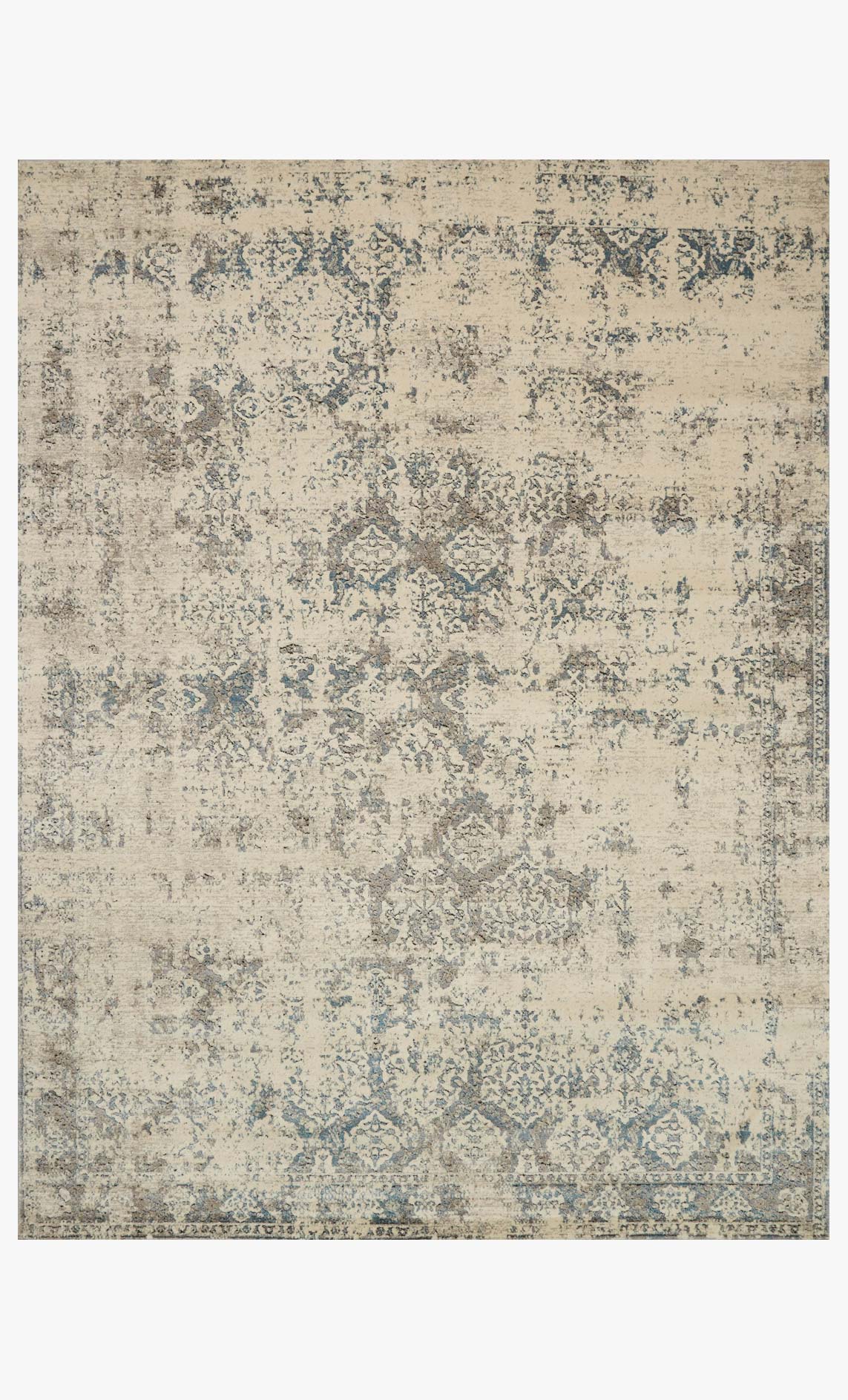 Ivory and grey transitional power-loomed rug with distressed abstract pattern
