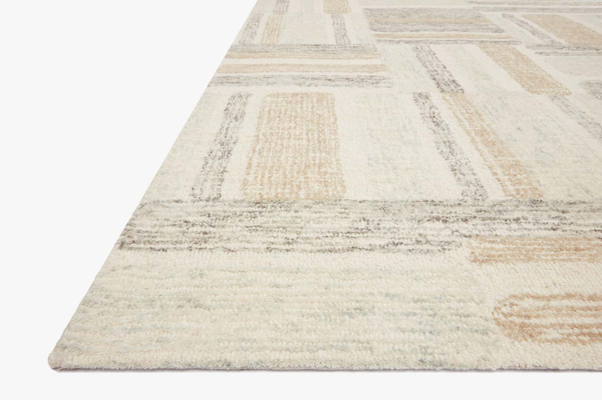 Contemporary hand-tufted area rug, ivory with light gray and tan stripe details