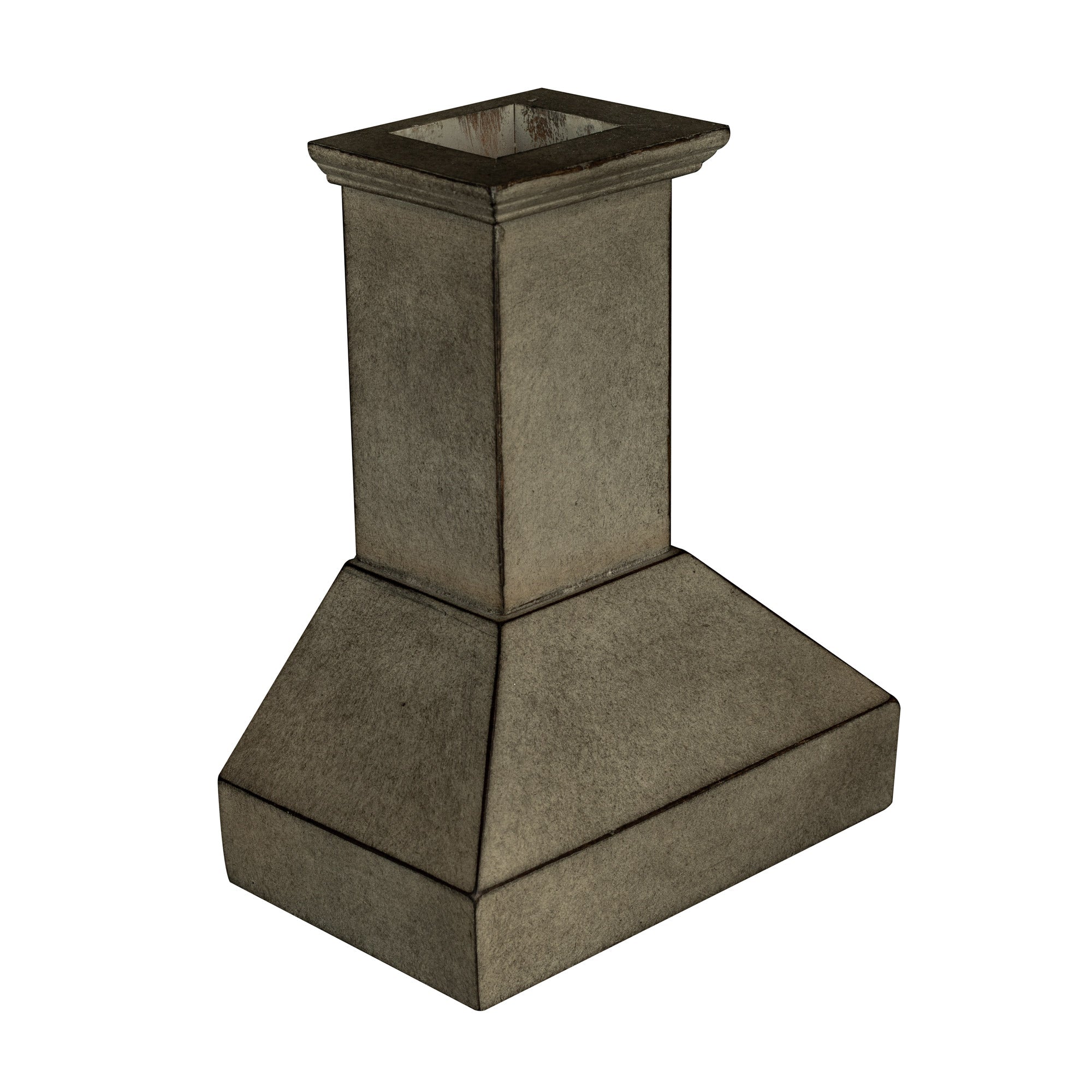 Mini wood range hood chimney, dark gray sample finish, rectangular top and body