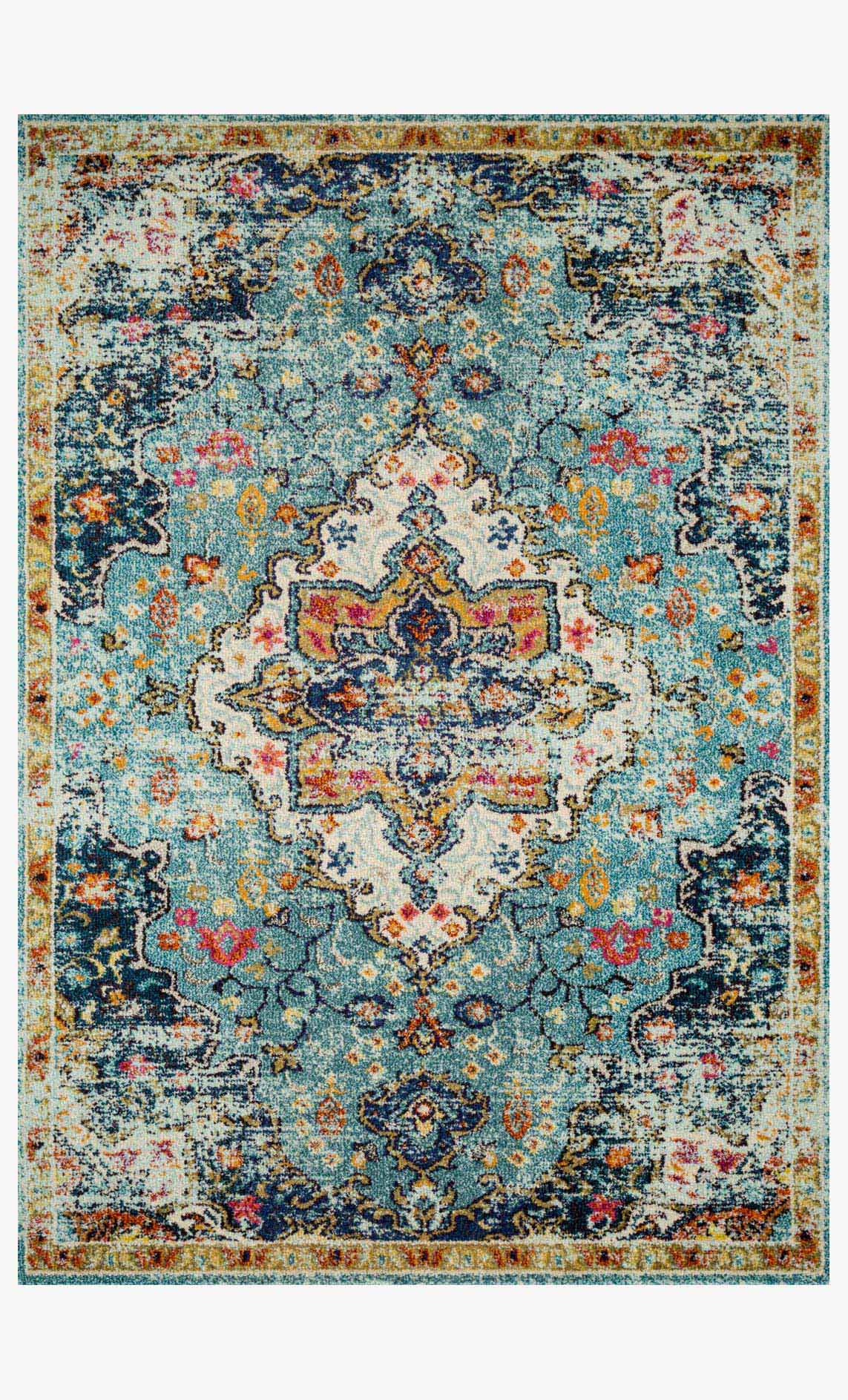 Transitional power-loomed area rug in blue with midnight ornate medallion pattern