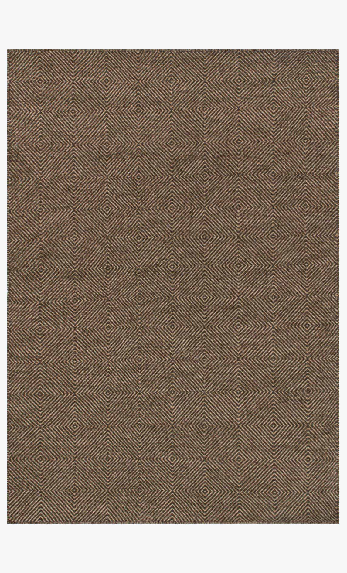 Transitional hand-woven rug with tan and dark brown diamond geometric pattern