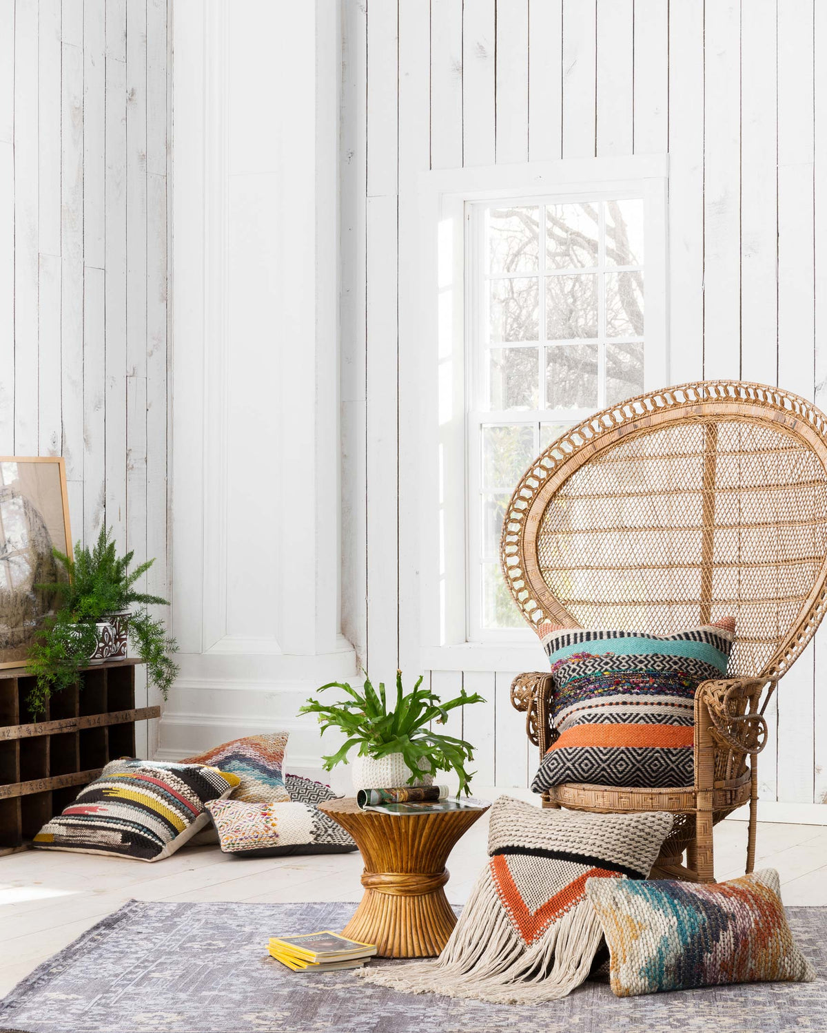 Set of decorative throw pillows with multi-color and stripe patterns