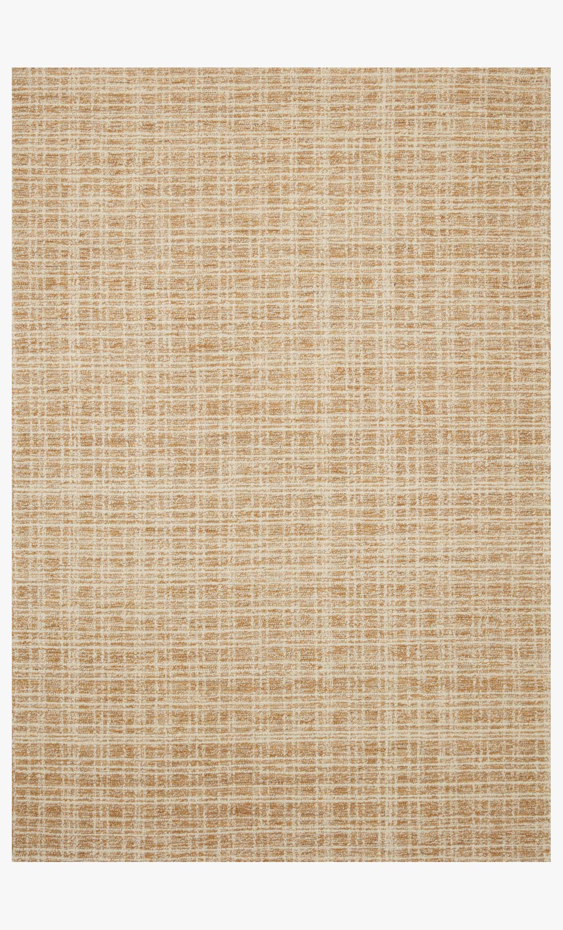Hand-tufted area rug in straw and ivory with dense grid-like woven texture.