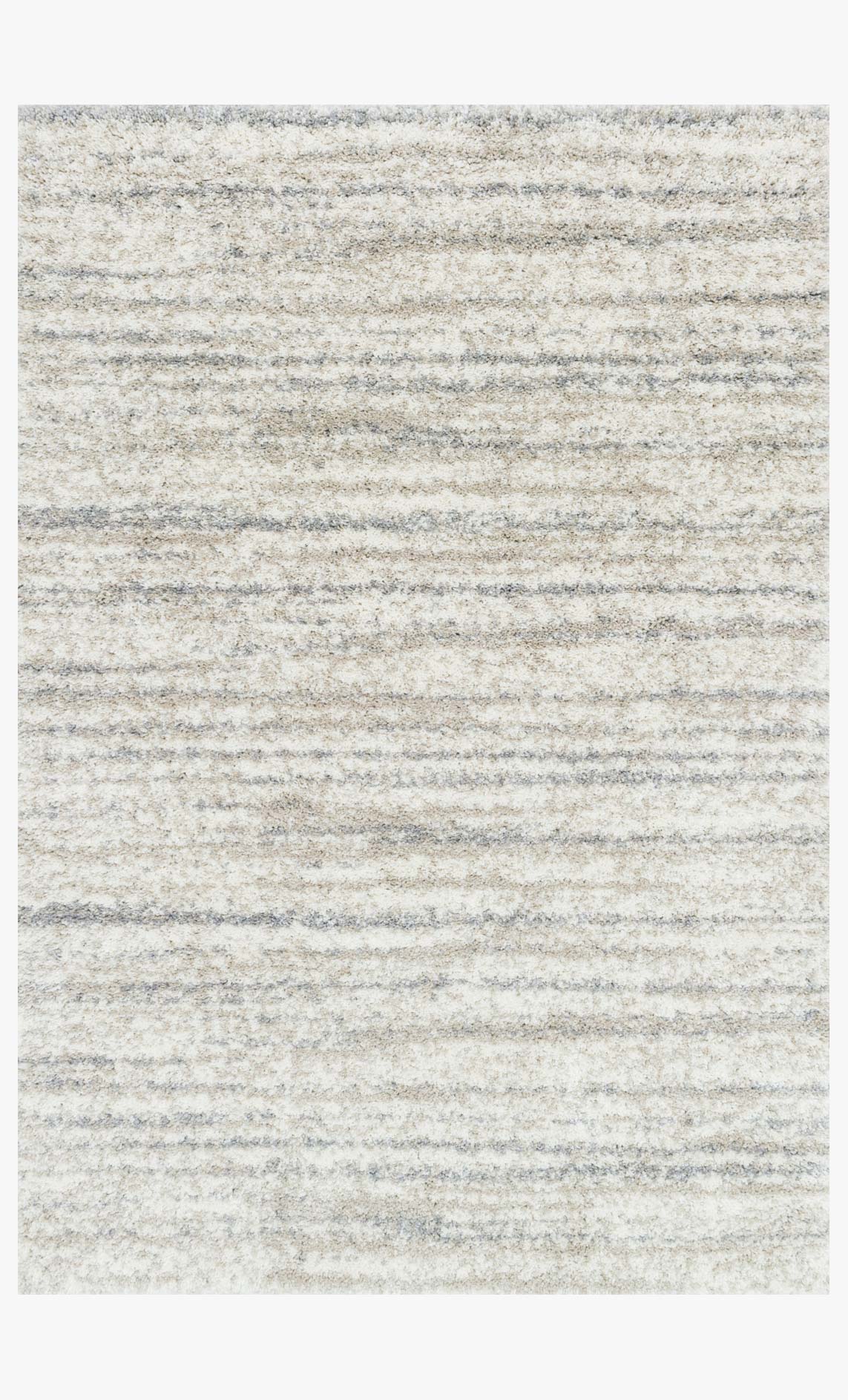 Sand shag power-loomed rug with subtle stripe texture, cream and gray