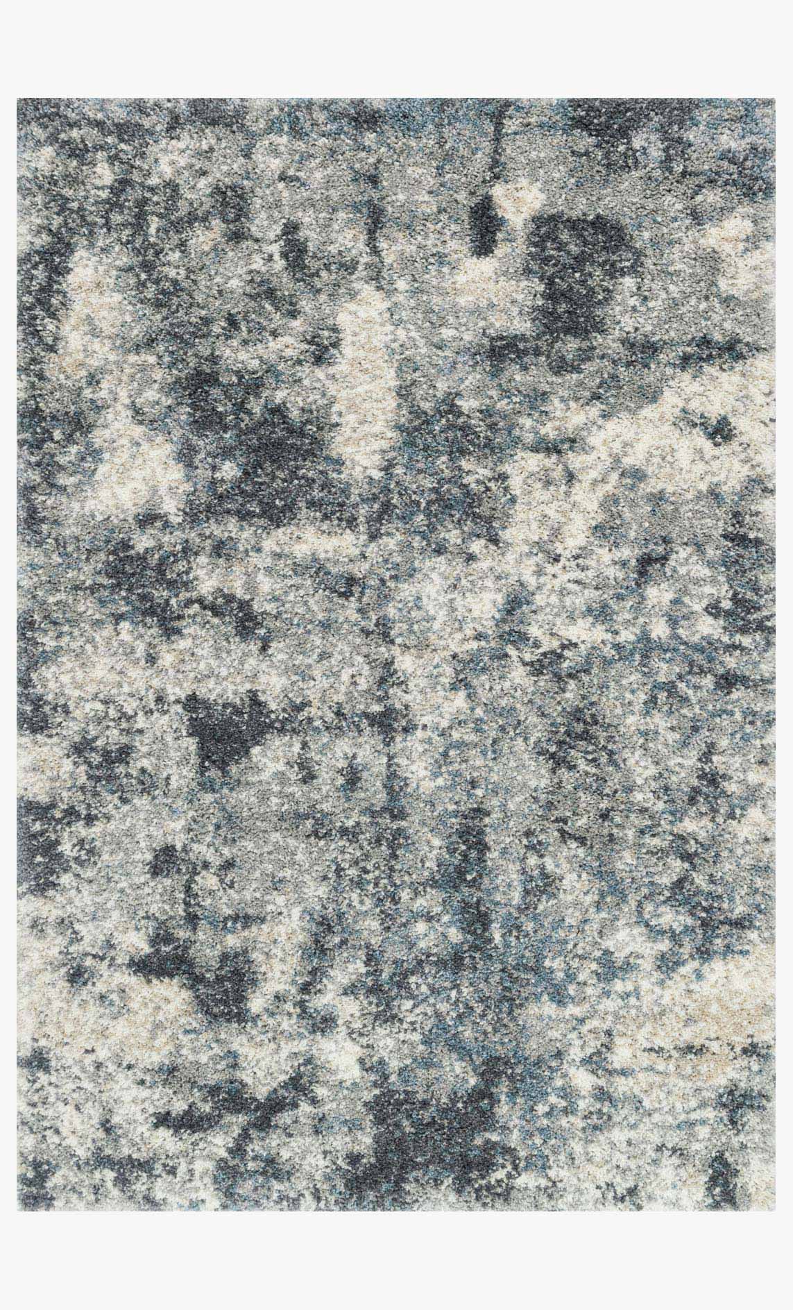 Slate-toned shag power-loomed rug with speckled cream, gray, and blue pattern