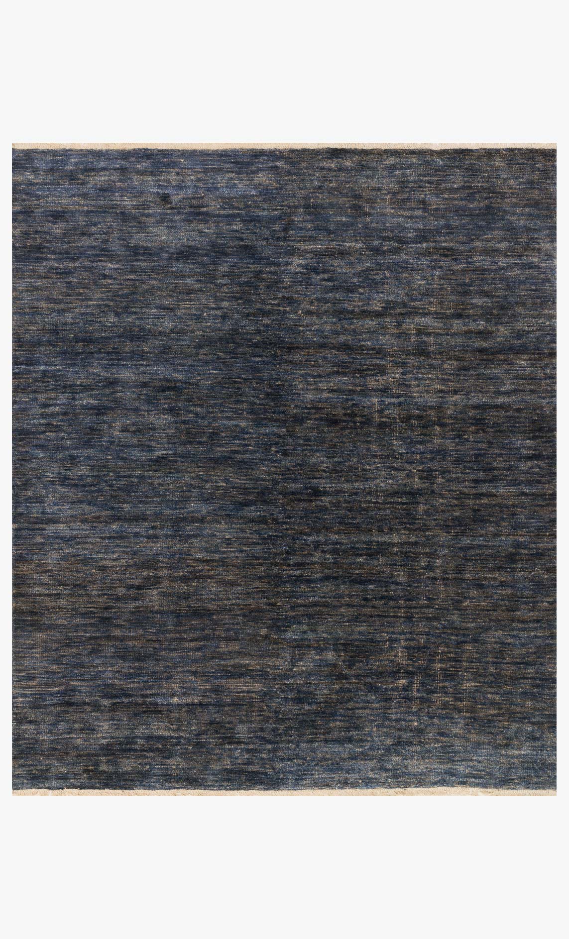 Indigo hand-knotted area rug with textured abstract weave pattern, square