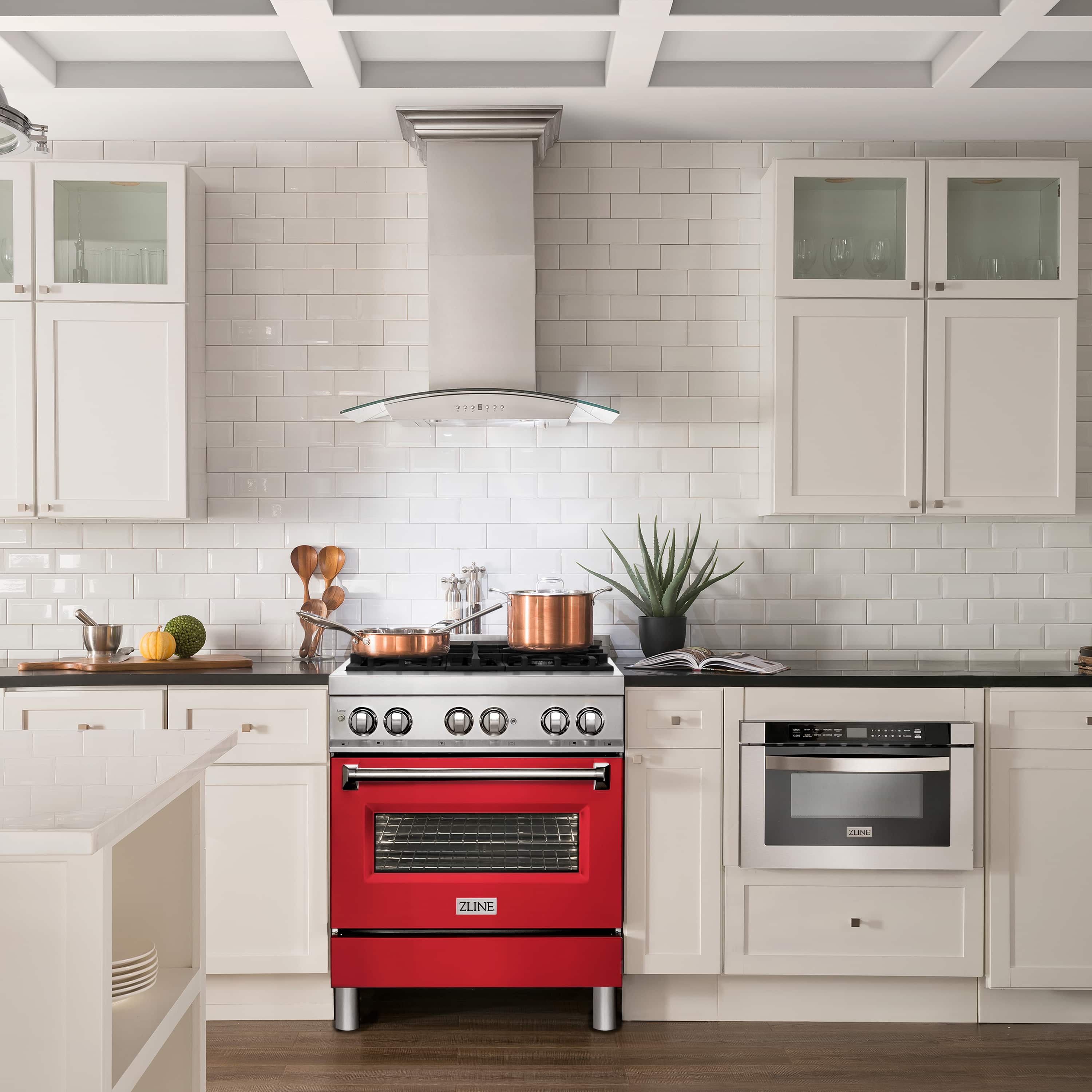30-inch dual fuel range with red matte oven door, black burner grates