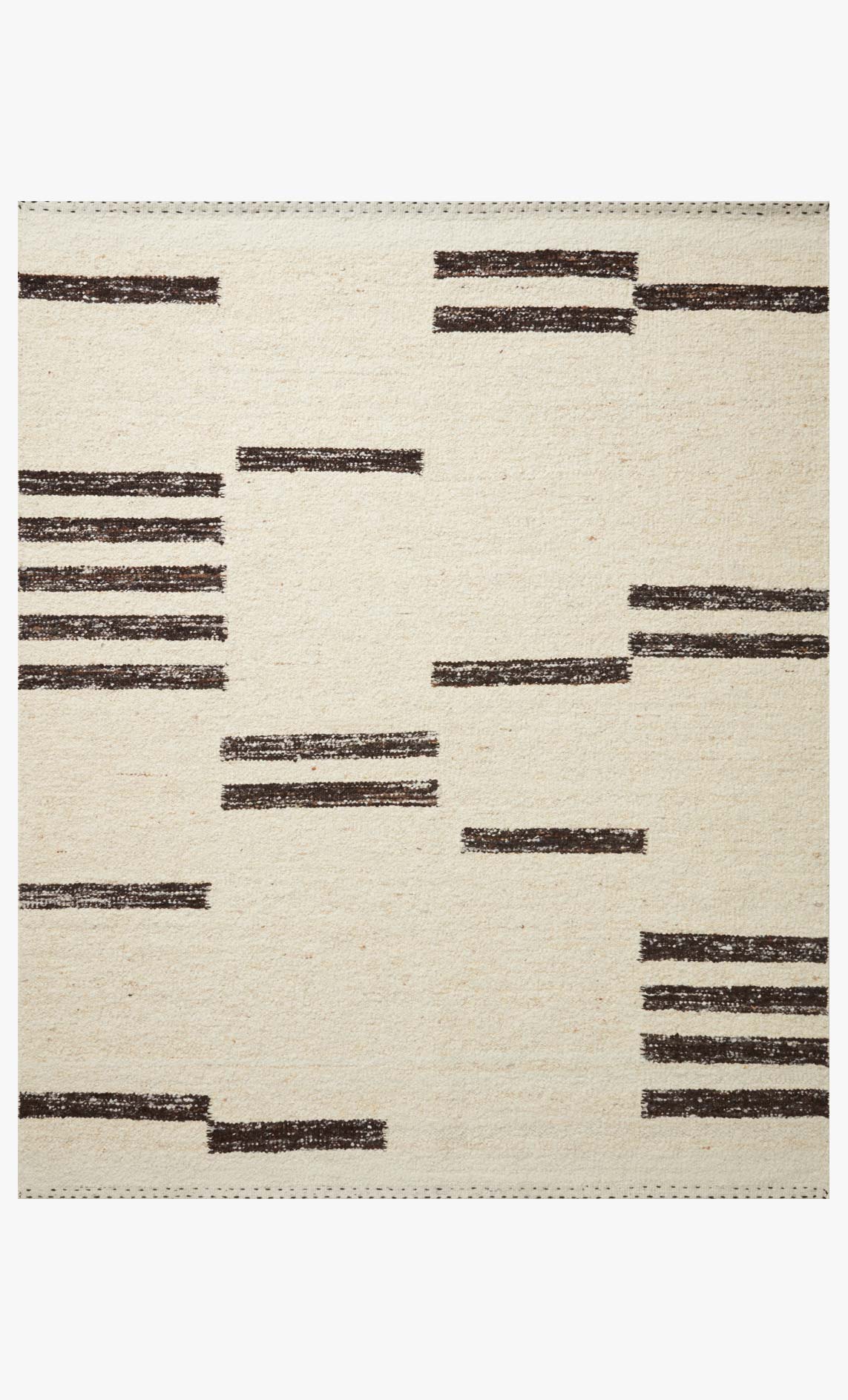 Natural and dark-brown hand-woven rug with geometric horizontal and vertical stripe pattern