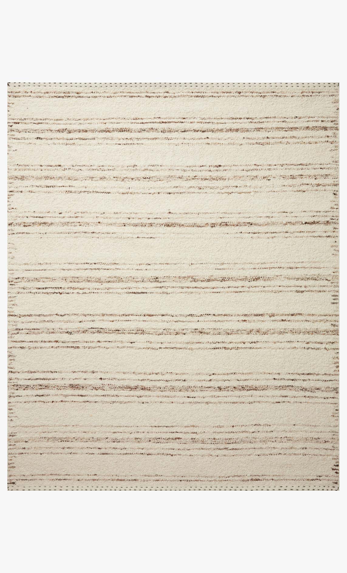 Ivory and pebble hand-woven rug with thin horizontal stripes and speckled texture