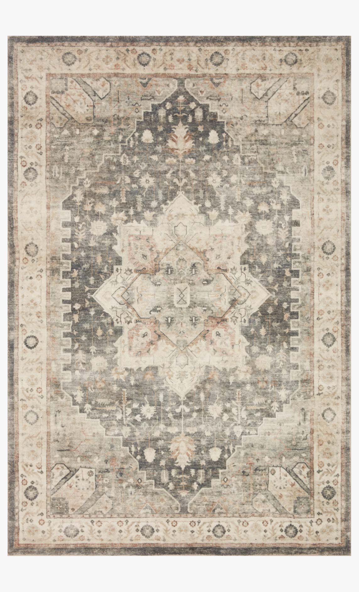 Traditional power-loomed area rug in slate blue and ivory with ornate medallion pattern.
