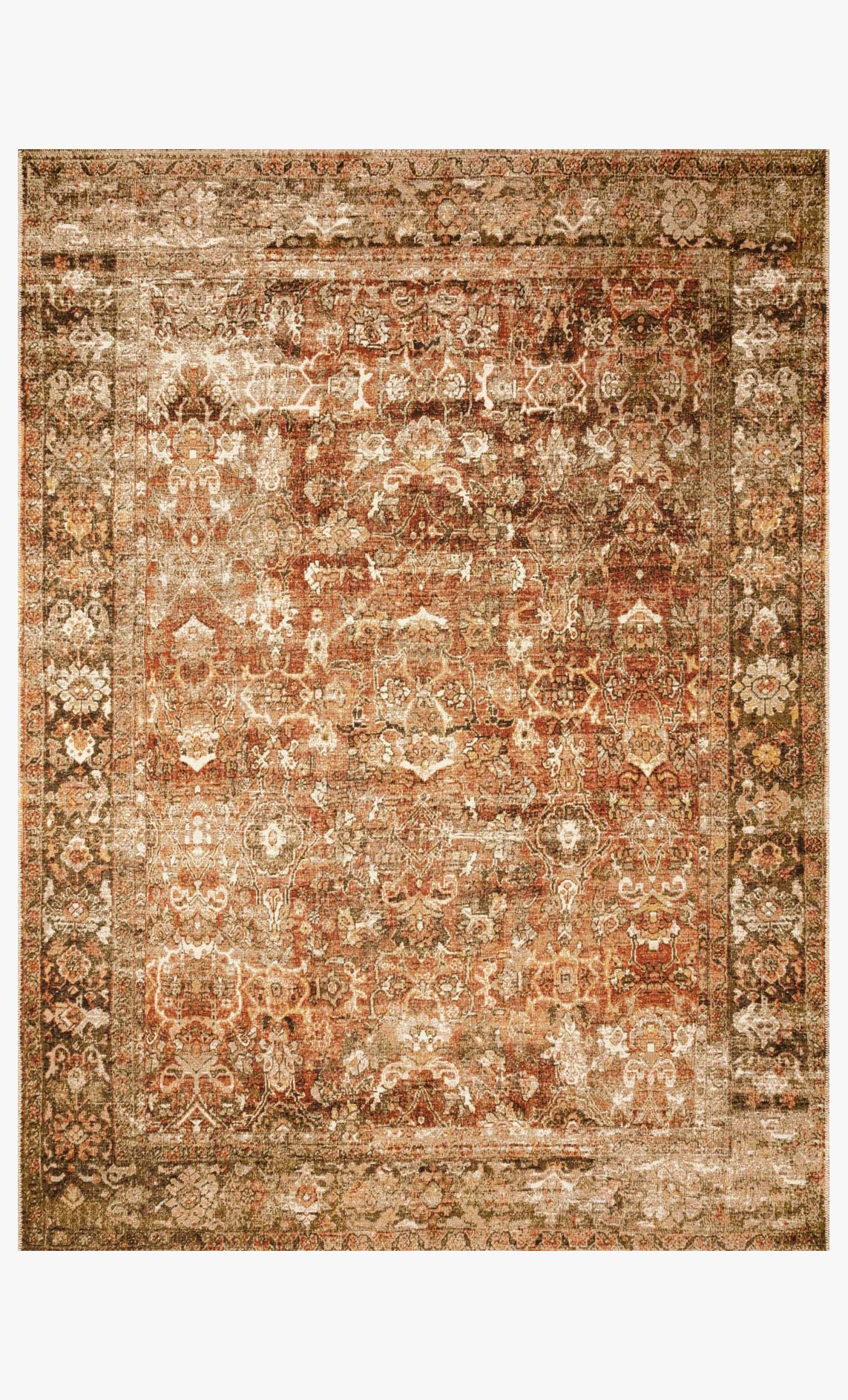 Traditional power-loomed area rug with ornate rust and tobacco medallion pattern