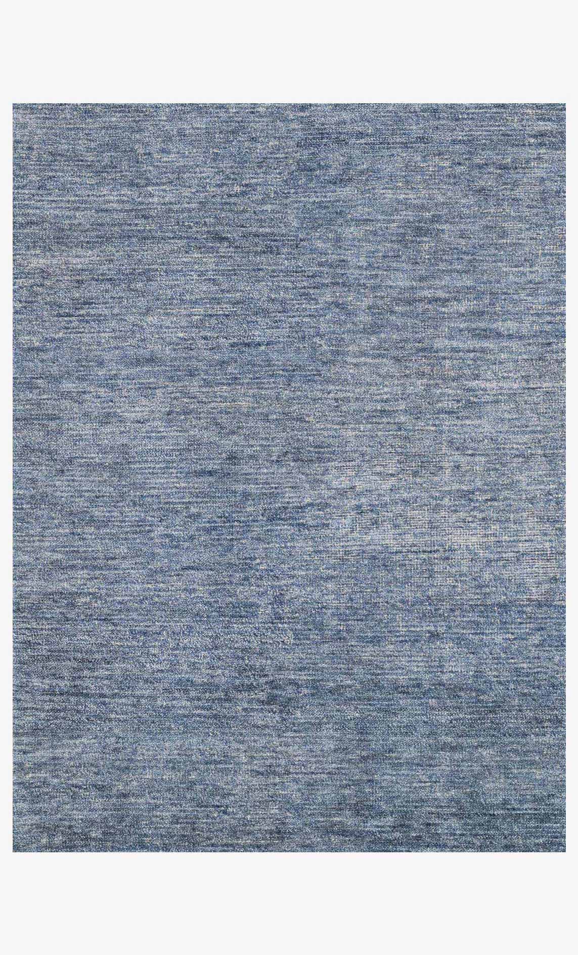 Denim blue transitional hand-knotted rug with subtle speckled texture and border