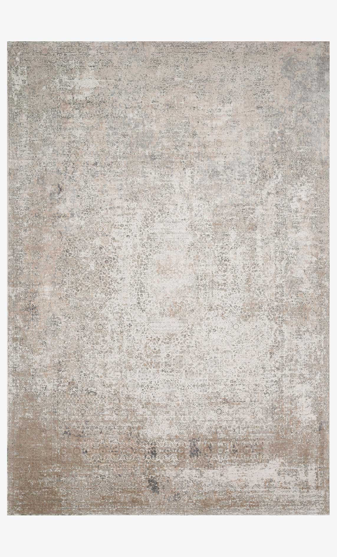 Ivory and pebble power-loomed rug with distressed, abstract pattern; rectangular