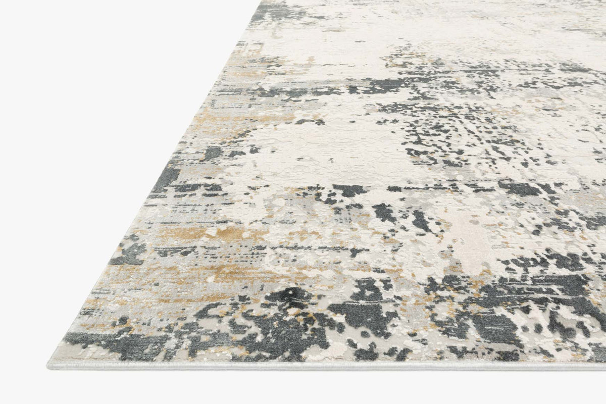 Contemporary power-loomed rug, ivory with gray and charcoal abstract distressed design