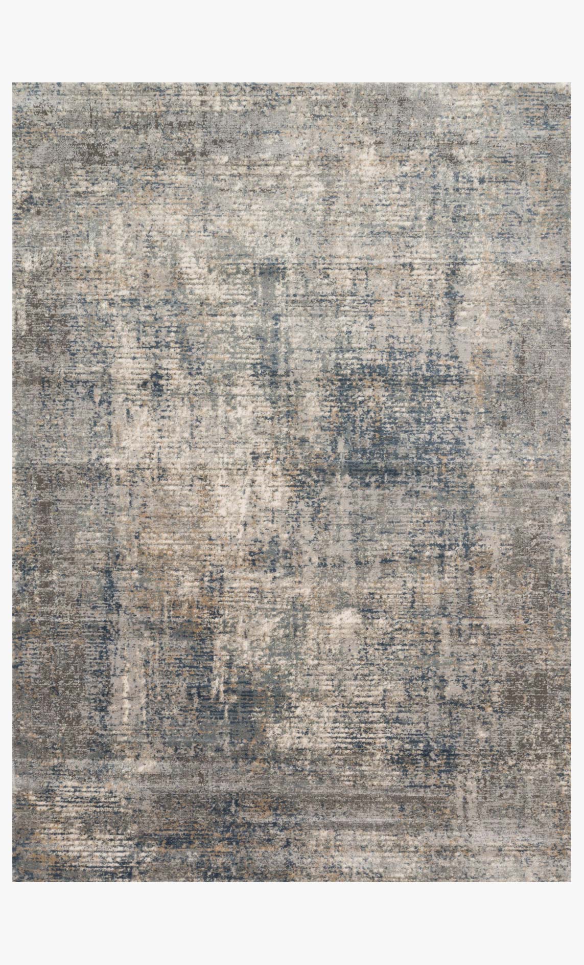 Denim and slate area rug with abstract distressed pattern