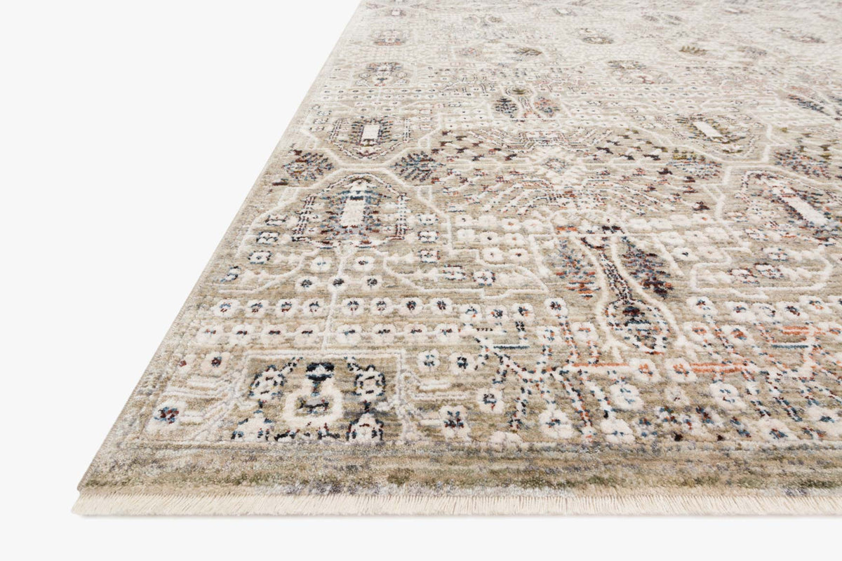 Traditional rug corner: ivory field with granite accents and medallion geometric pattern