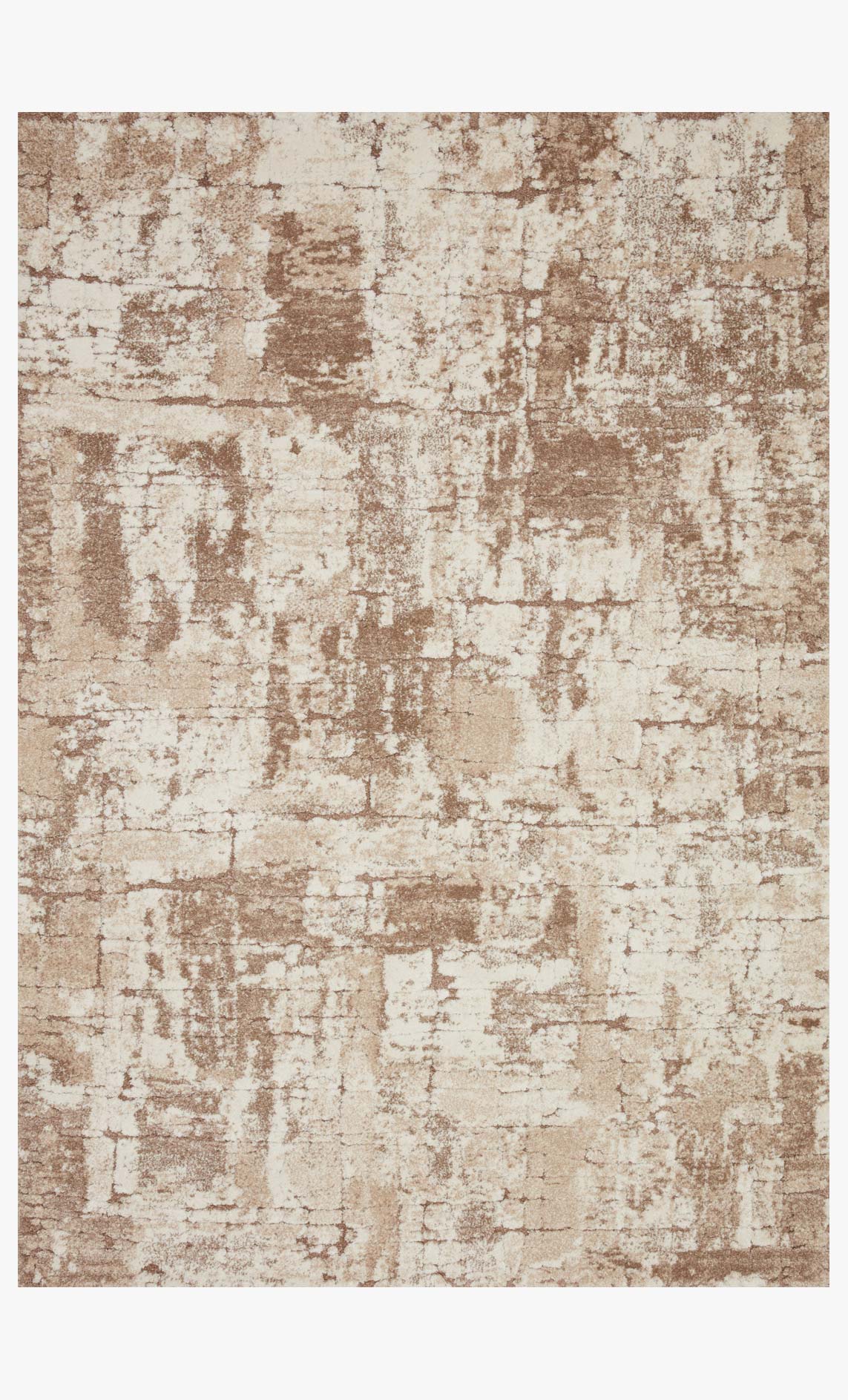 Beige and taupe power-loomed rug with distressed block pattern