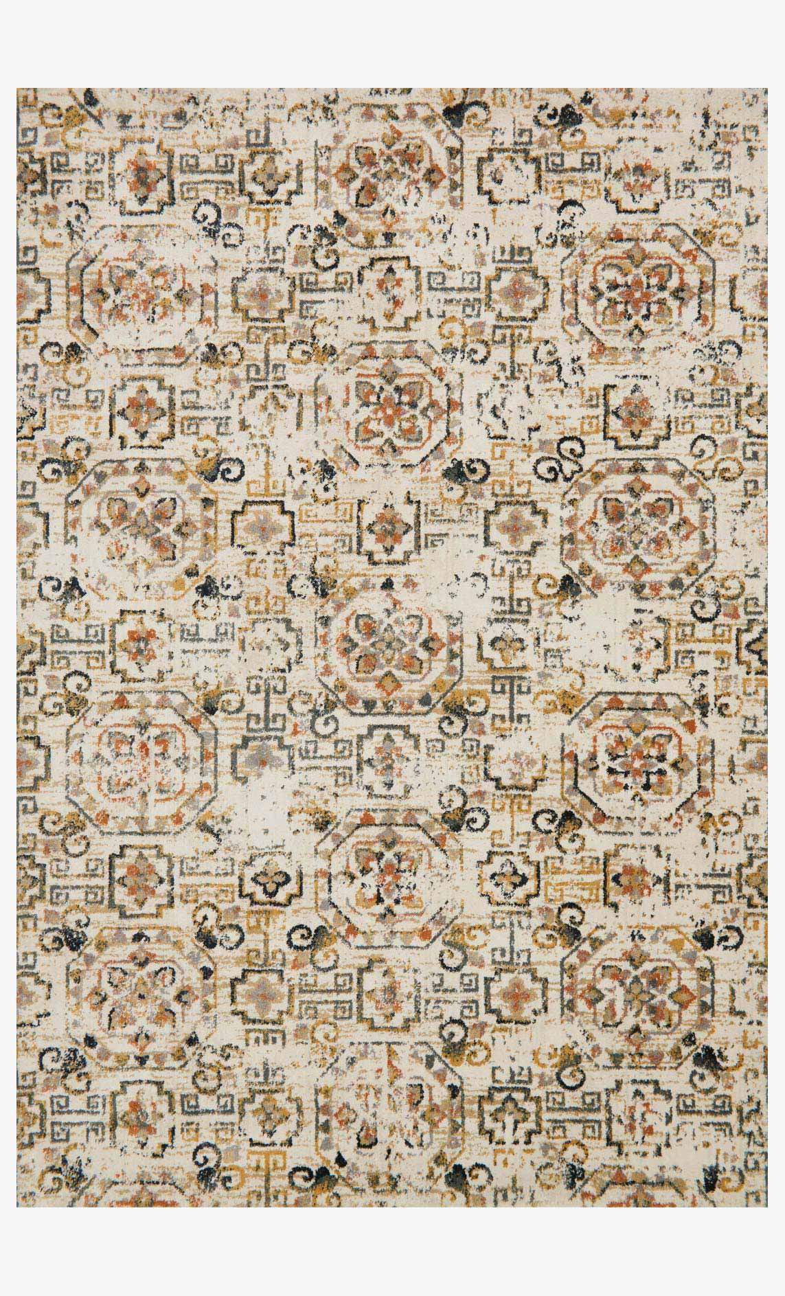 Ivory and taupe transitional power-loomed rug with geometric and medallion pattern