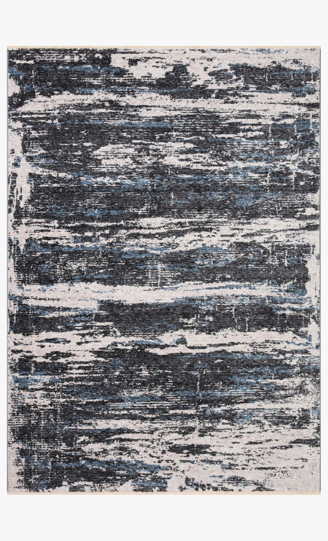 Charcoal and dove traditional power-loomed rug with distressed pattern, rectangular.