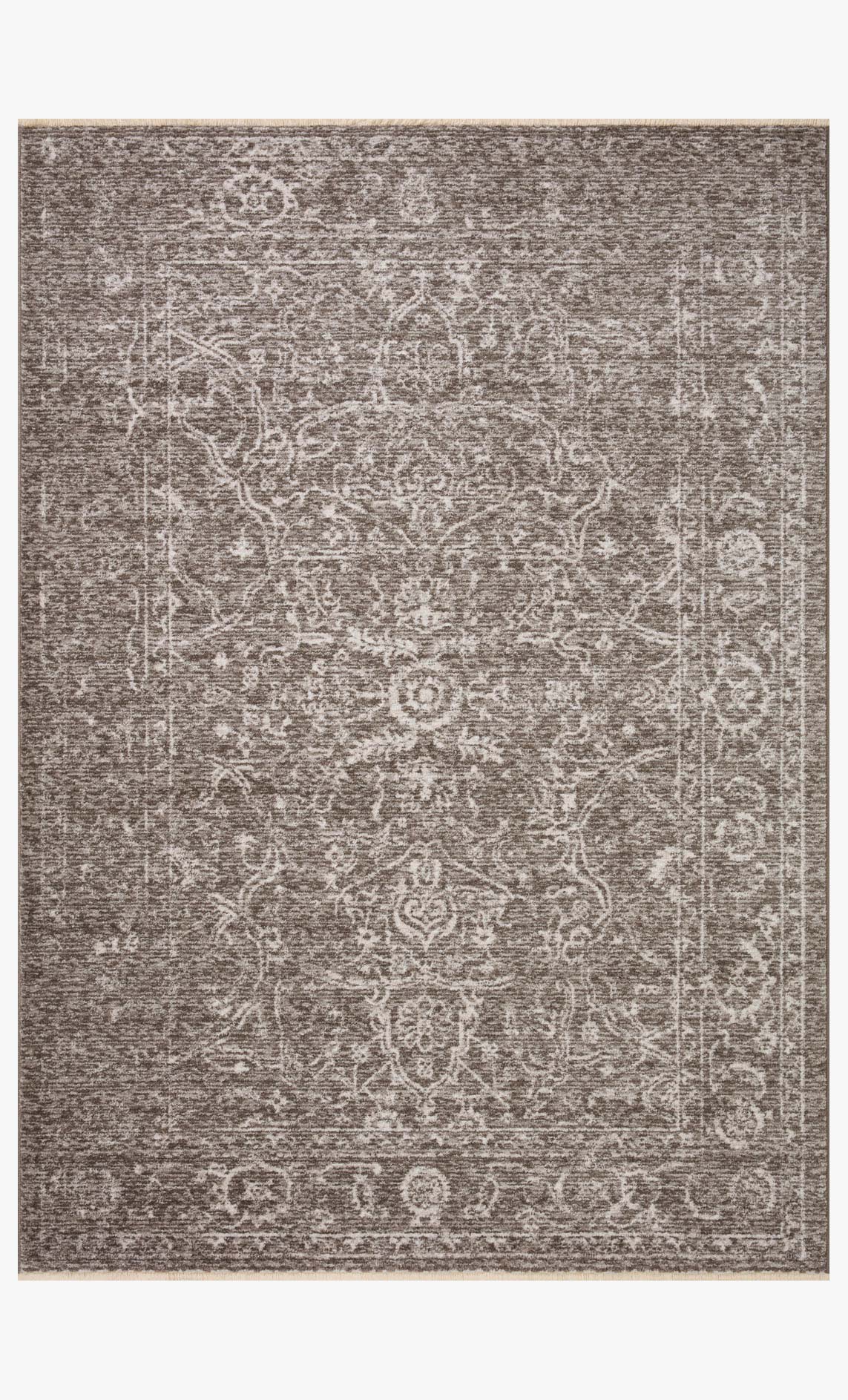 Taupe and dove traditional power-loomed rug with ornate border and medallion pattern