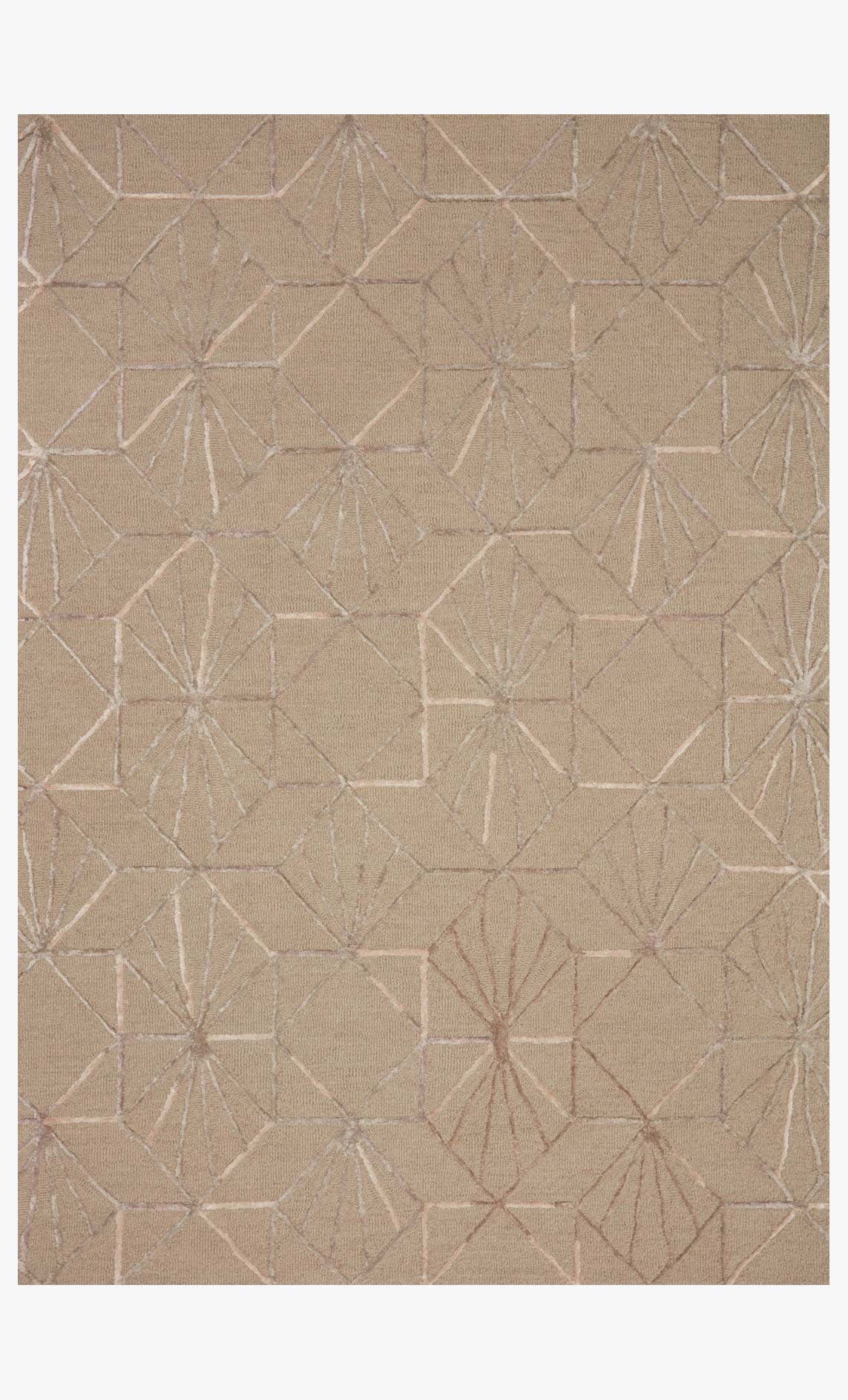 Sand and blush hand-tufted rug with geometric dandelion fan pattern
