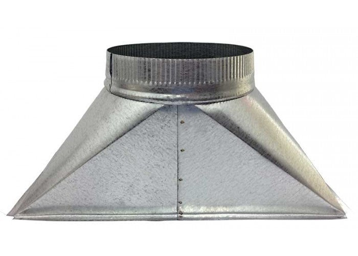 Metal vent hood transition with round duct collar and sloped hood