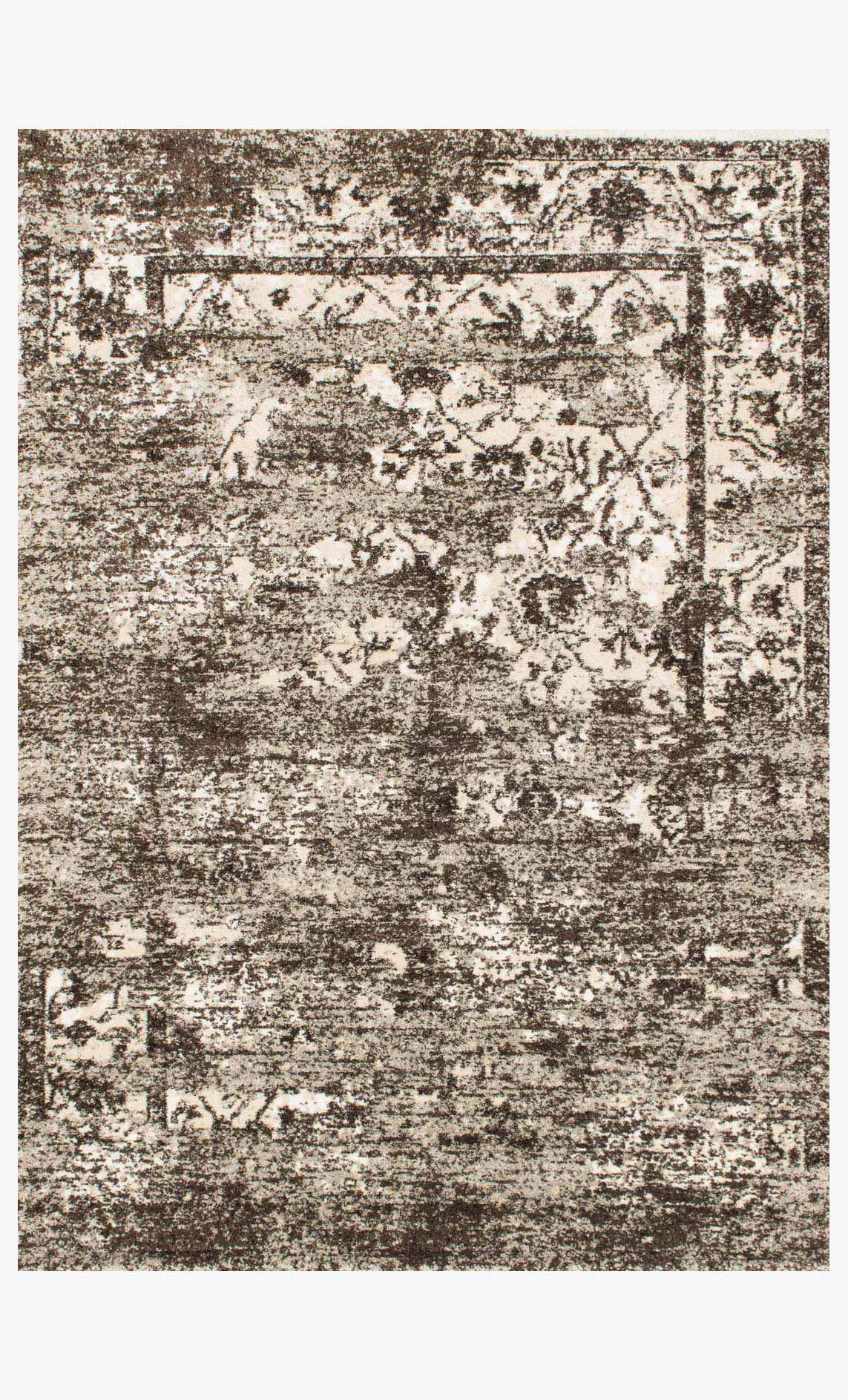 Contemporary power-loomed rug, distressed abstract pattern, mocha brown and ivory with border