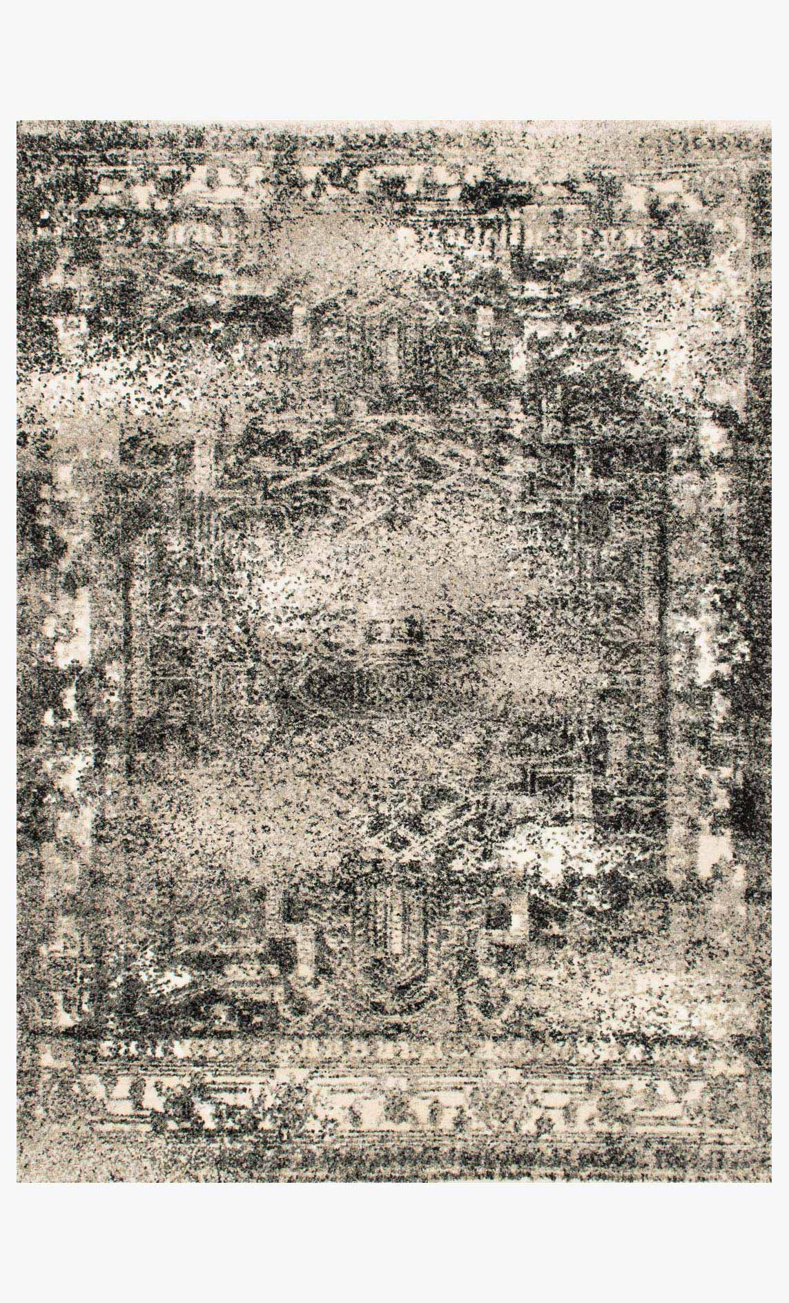 Contemporary power-loomed rug in ash with dark charcoal abstract distressed pattern