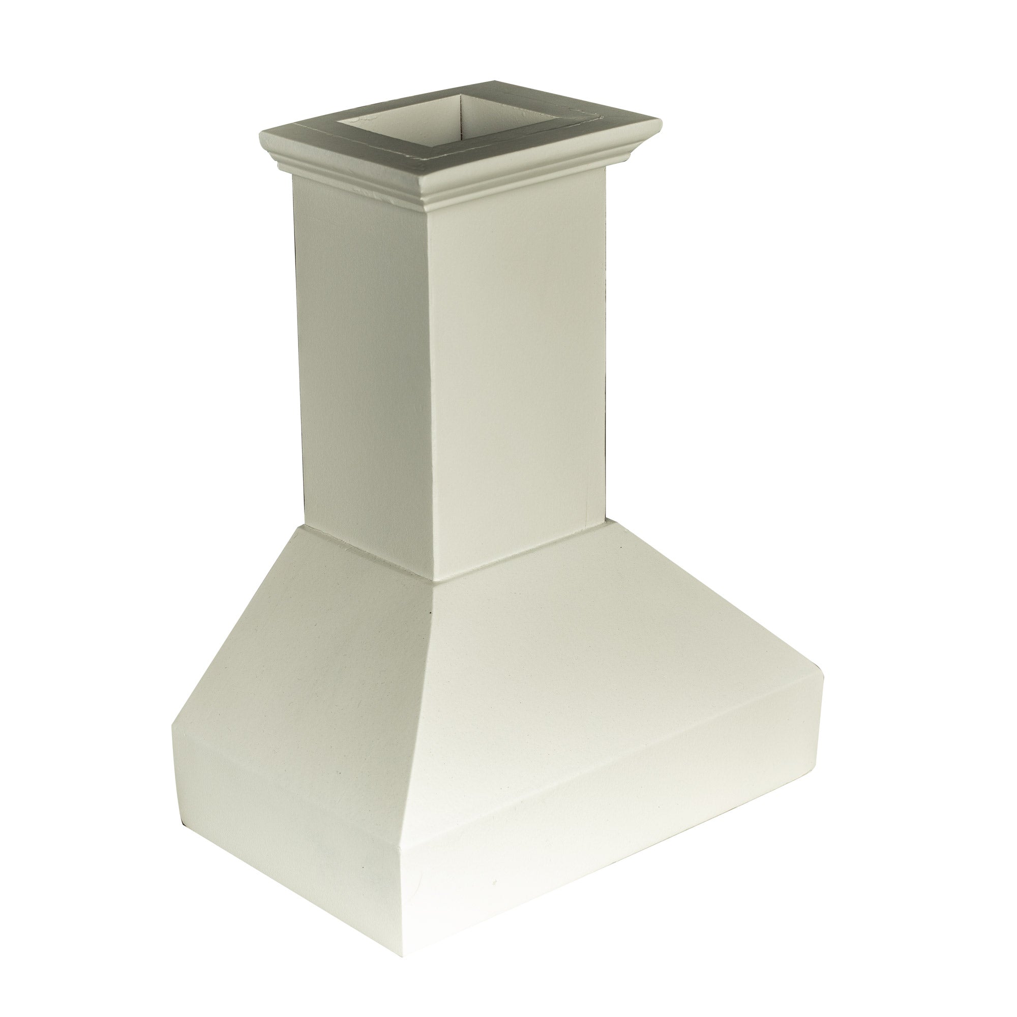 Mini wood range hood, cottage white rectangular duct chimney with top vent