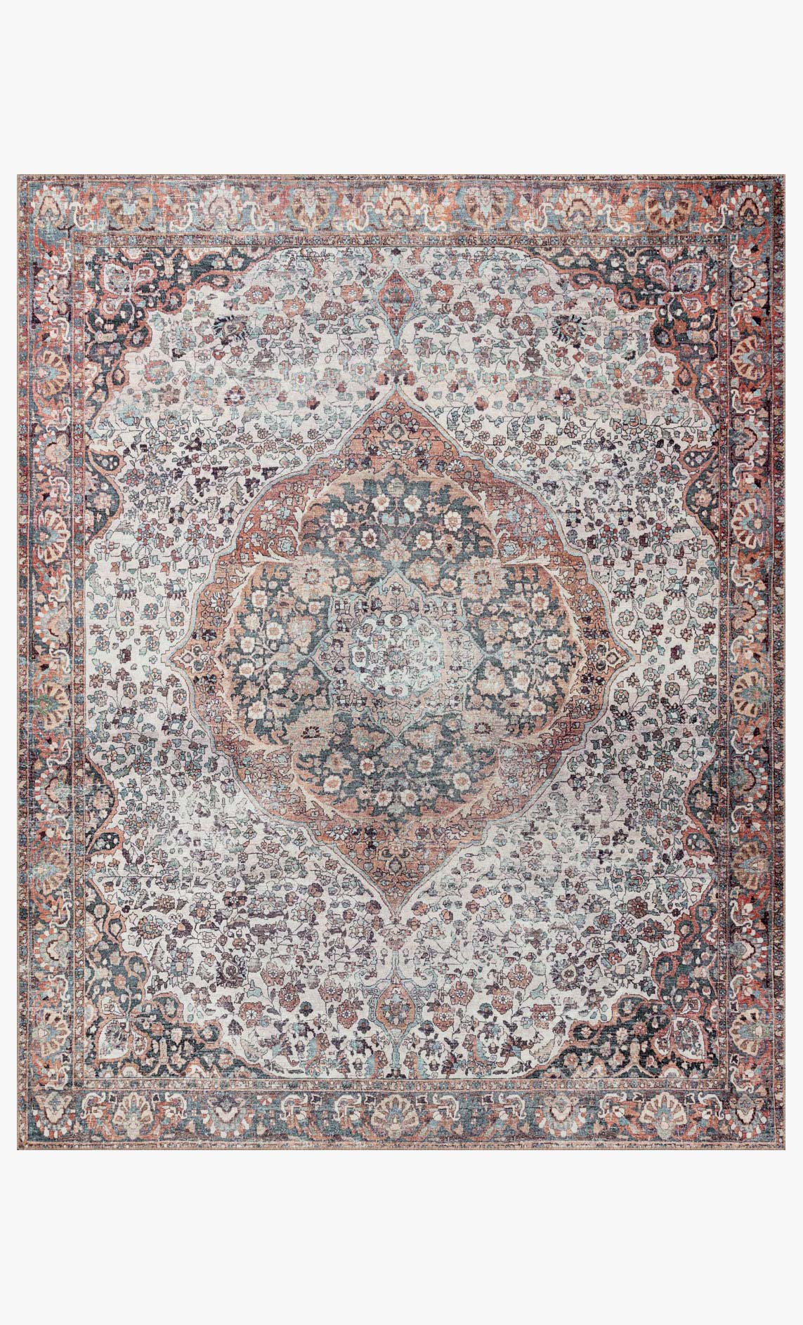 Red traditional power-loomed rug with ornate medallion and floral motifs.