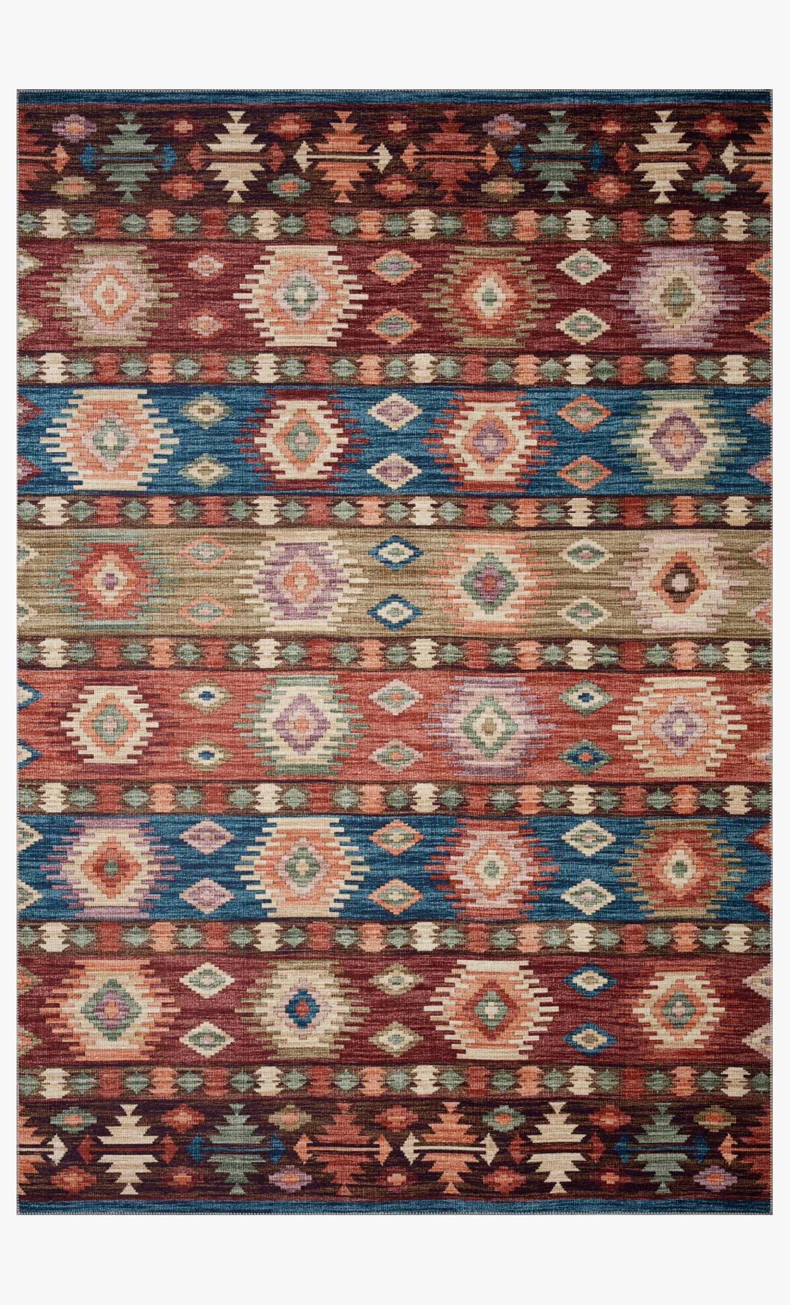 Multicolor traditional power-loomed rug with geometric diamond motifs and border