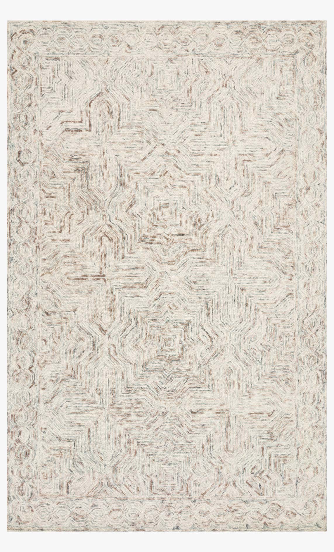 Neutral geometric hand-tufted rug in light beige with off-white textured pattern, rectangular