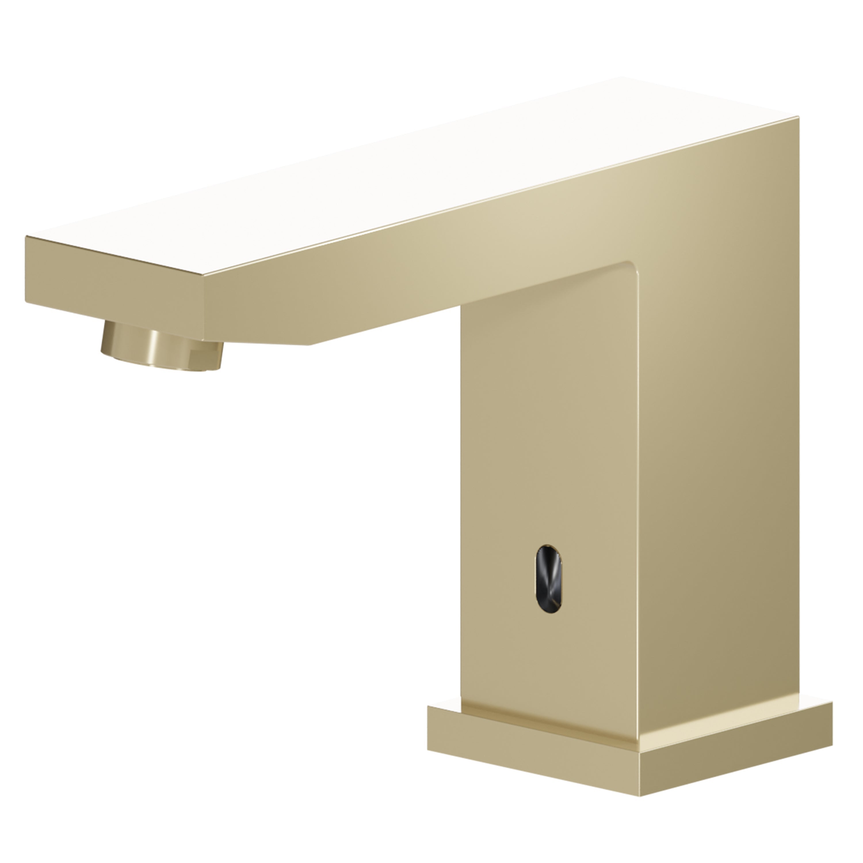 Champagne bronze wall-mount touchless faucet with flat spout and oval sensor window