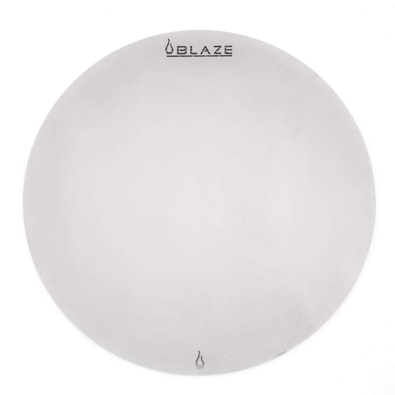 Round Blaze cooking plate with flame icon logo on white surface
