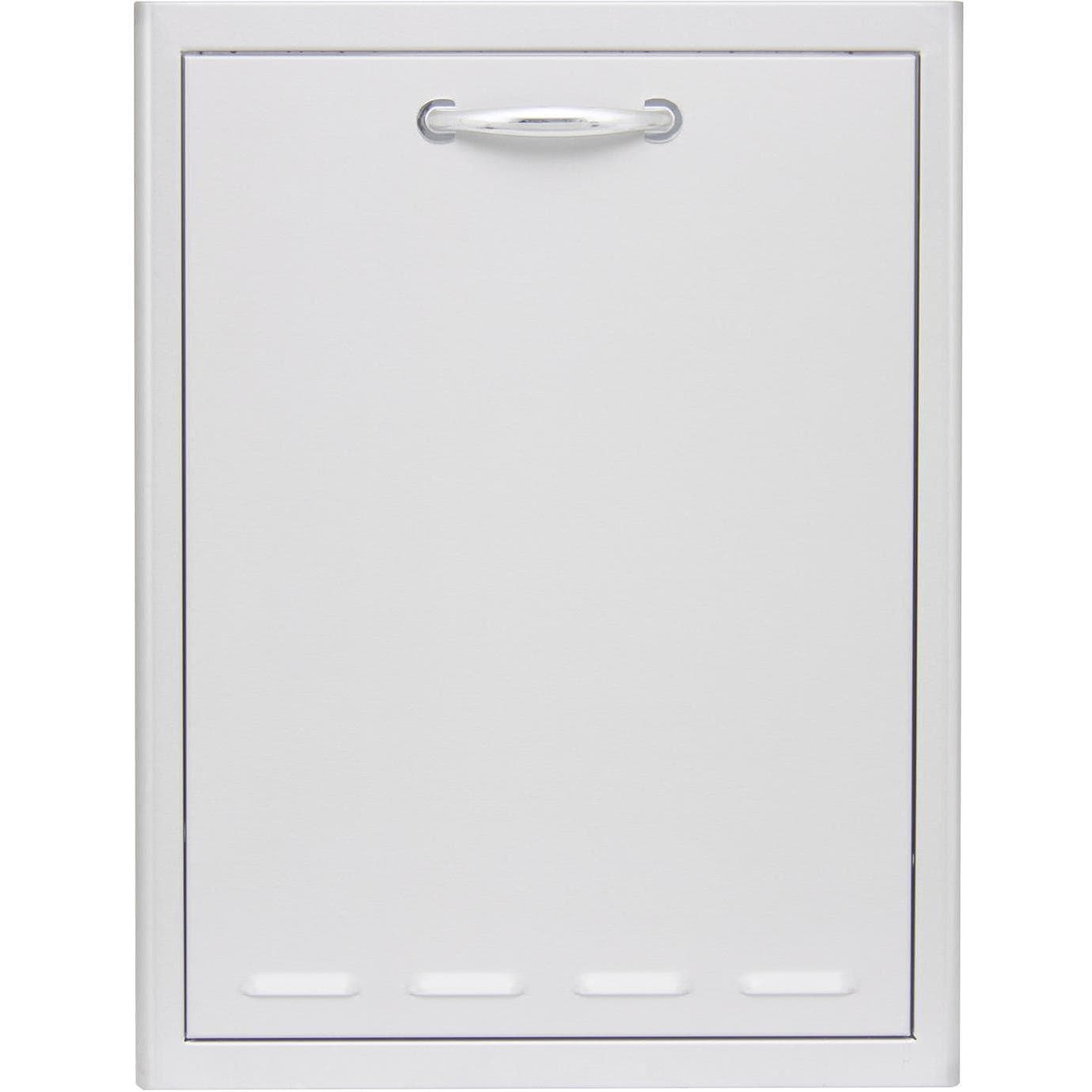 Stainless steel roll-out trash drawer door with pull handle, rectangular panel