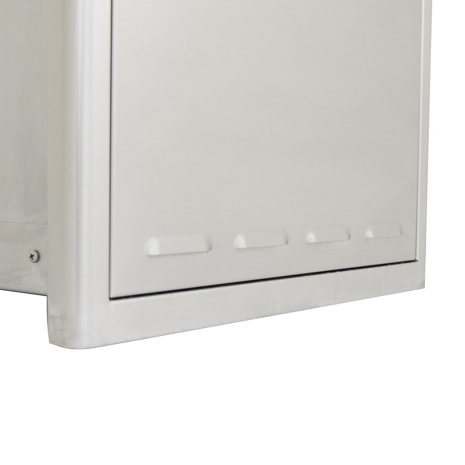 Stainless steel roll-out drawer base panel with pull-out handle slots