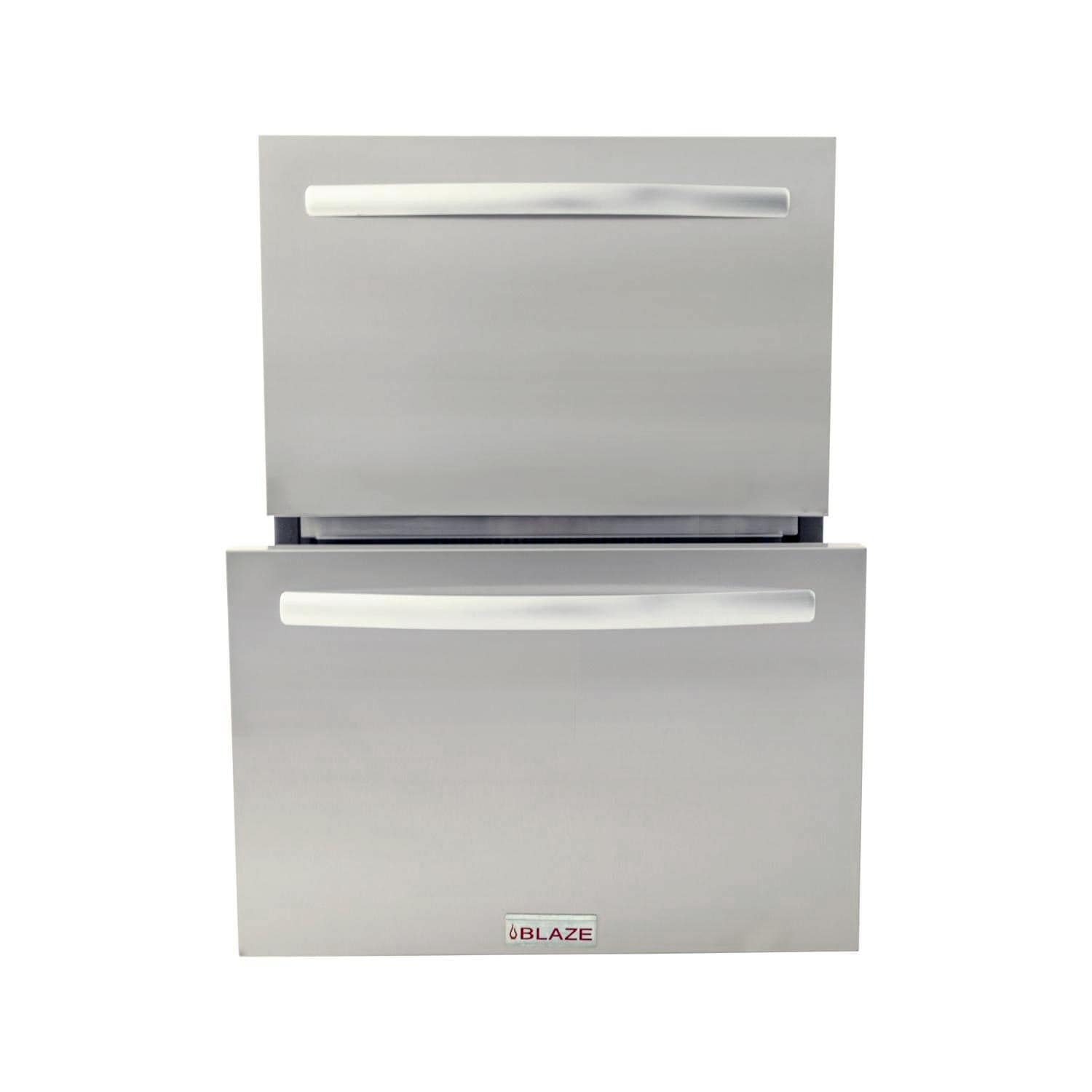 Stainless steel double drawer outdoor refrigerator with two front pull handles