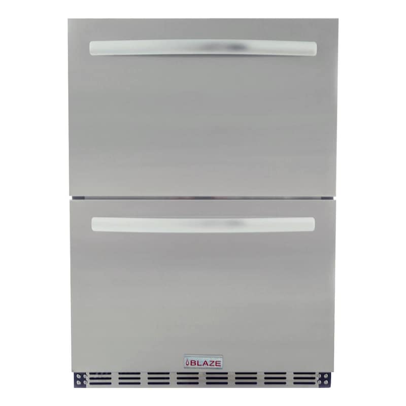 Stainless steel double drawer outdoor refrigerator with two front pull handles