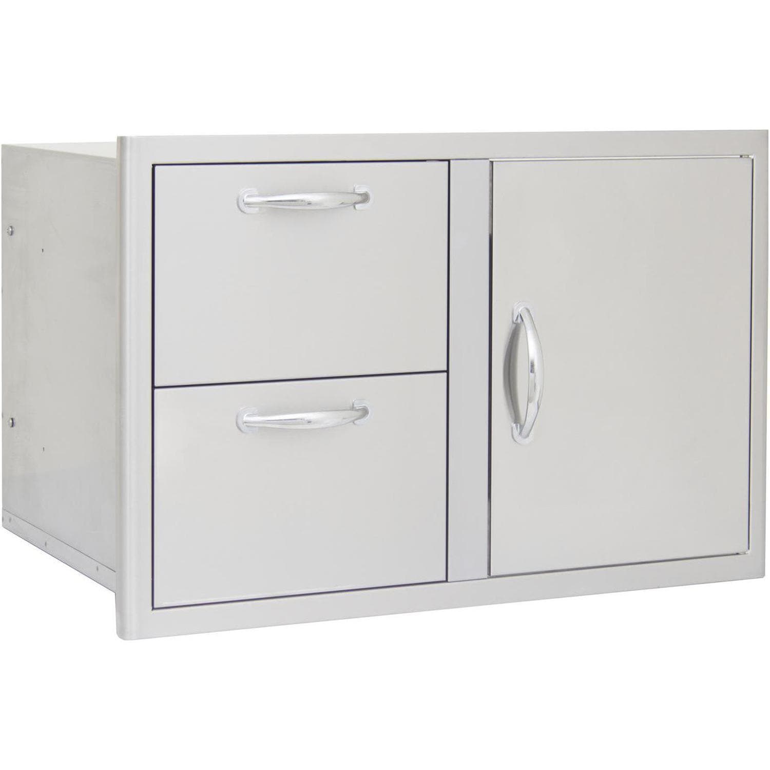 Stainless steel double drawer with two pulls and right-side access door