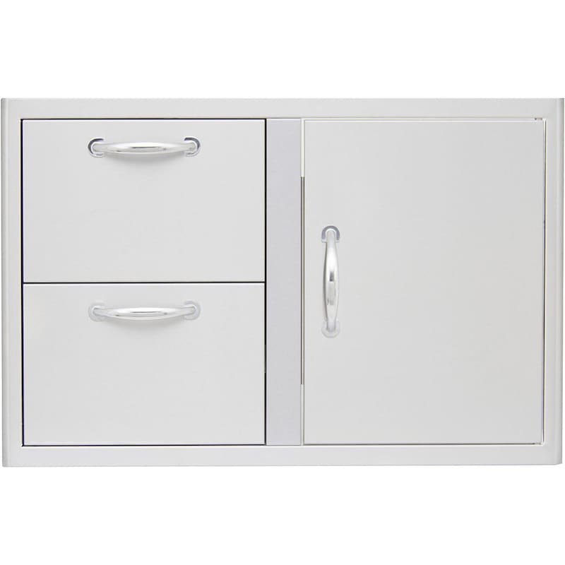 Stainless steel double drawer combo with two pulls and side access door handle
